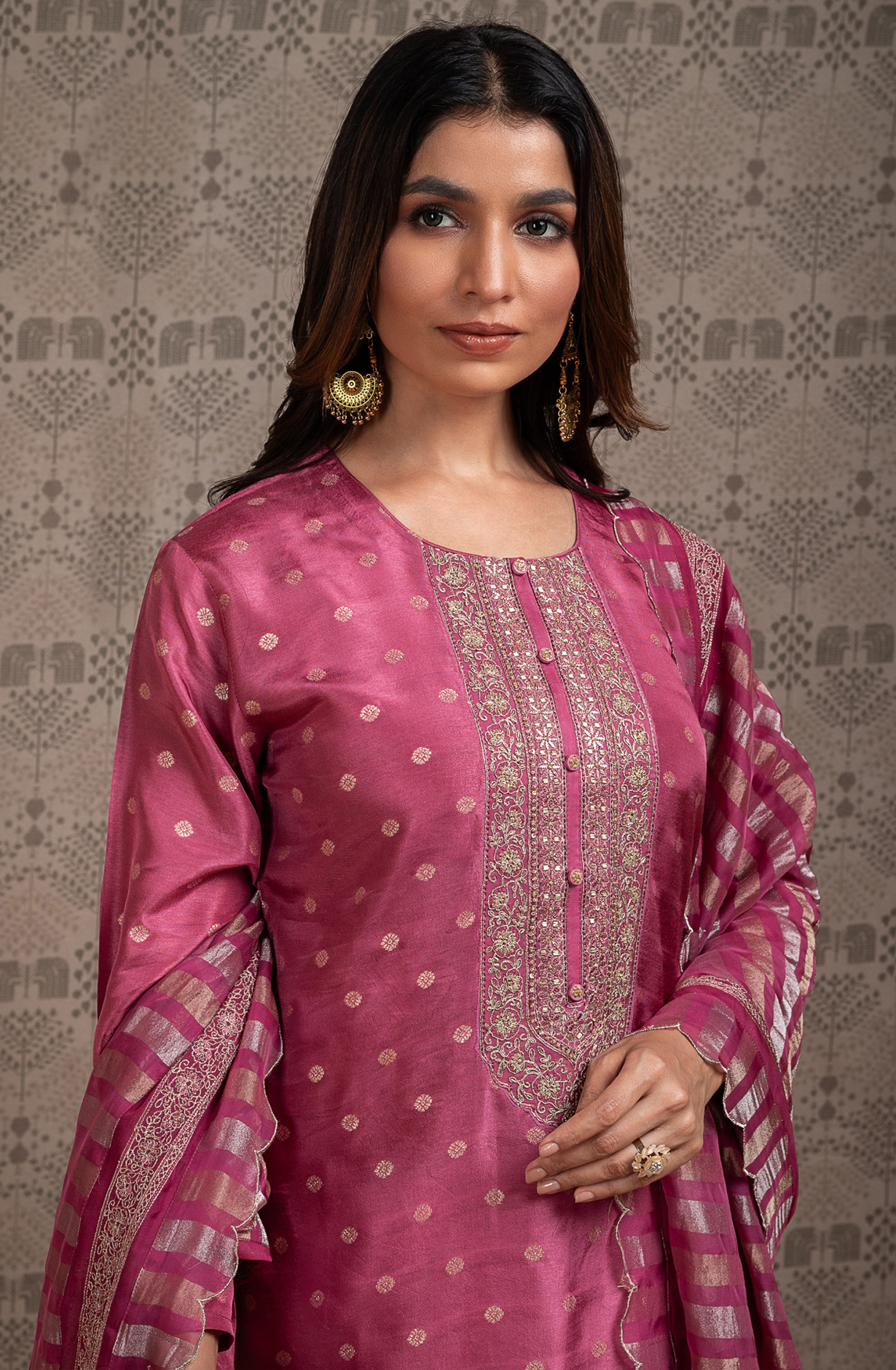 Magenta Beautiful Silk Jacquard Embroidered Unstitched Salwar Kameez - R157-SPR2001