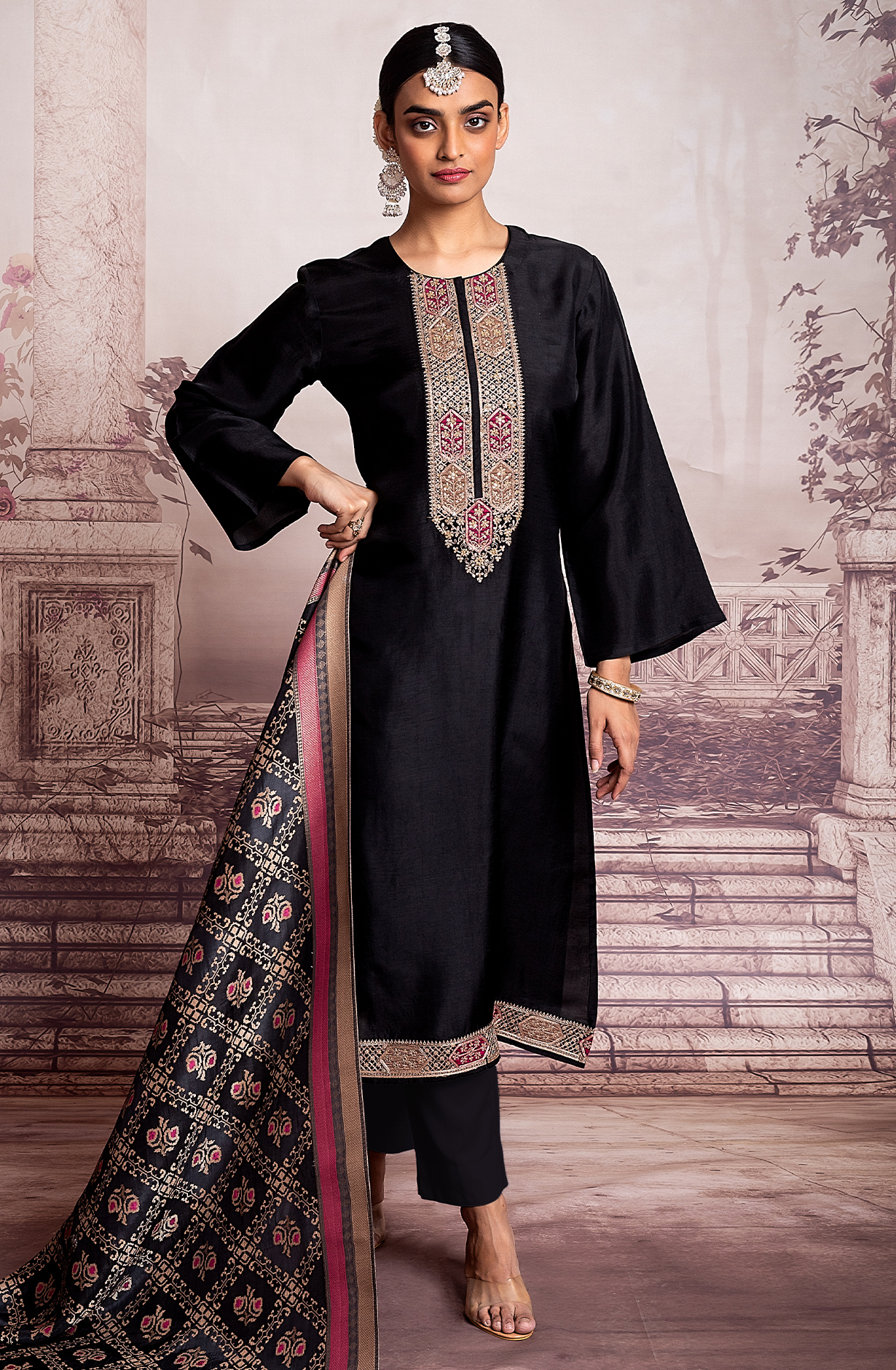 Black Exclusive Silk Unstitched Salwar Kameez - R157-SPR2005
