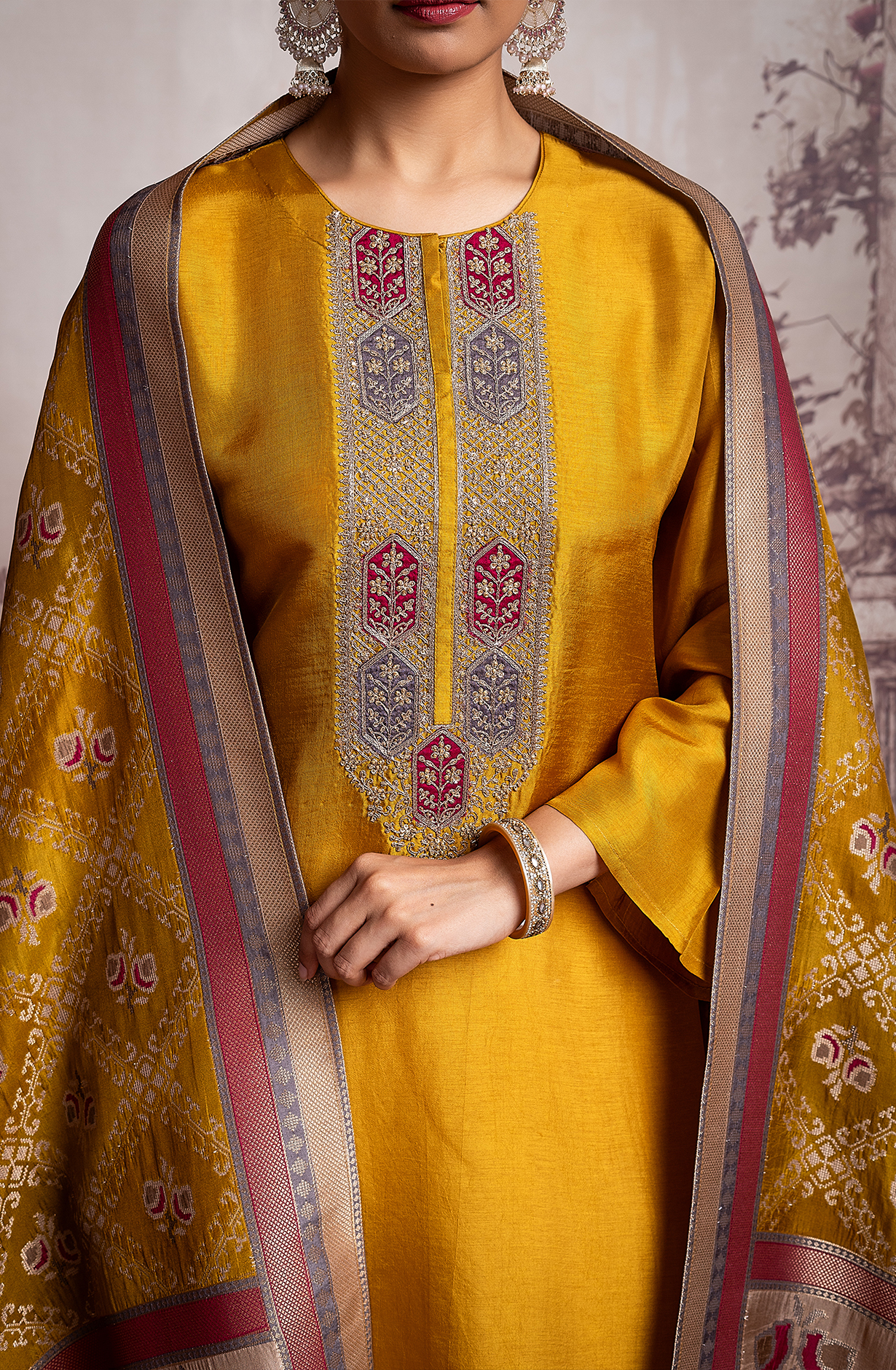 Mustard Yellow Exclusive Silk Unstitched Salwar Kameez - R157-SPR2005A