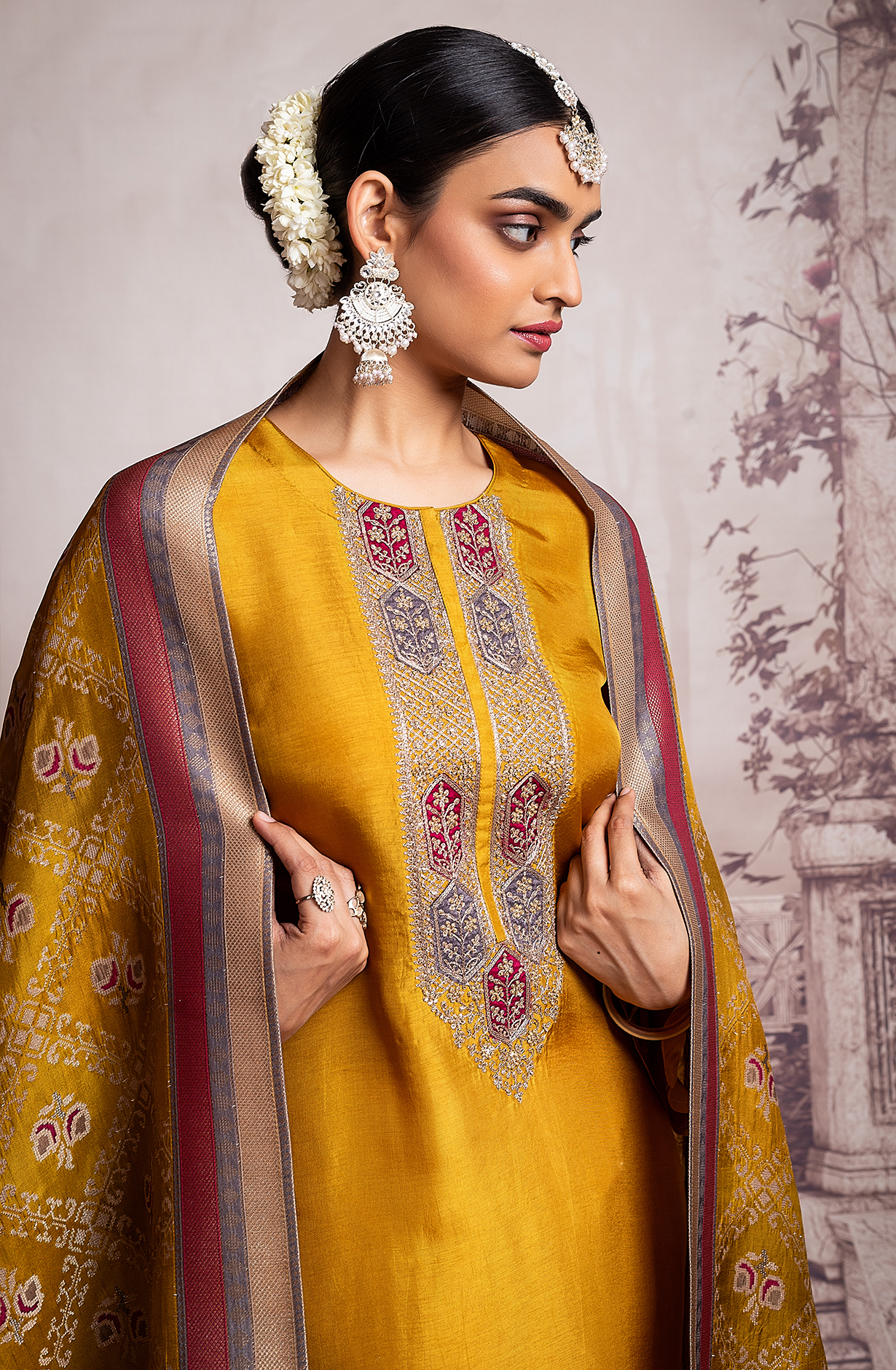Mustard Yellow Exclusive Silk Unstitched Salwar Kameez - R157-SPR2005A