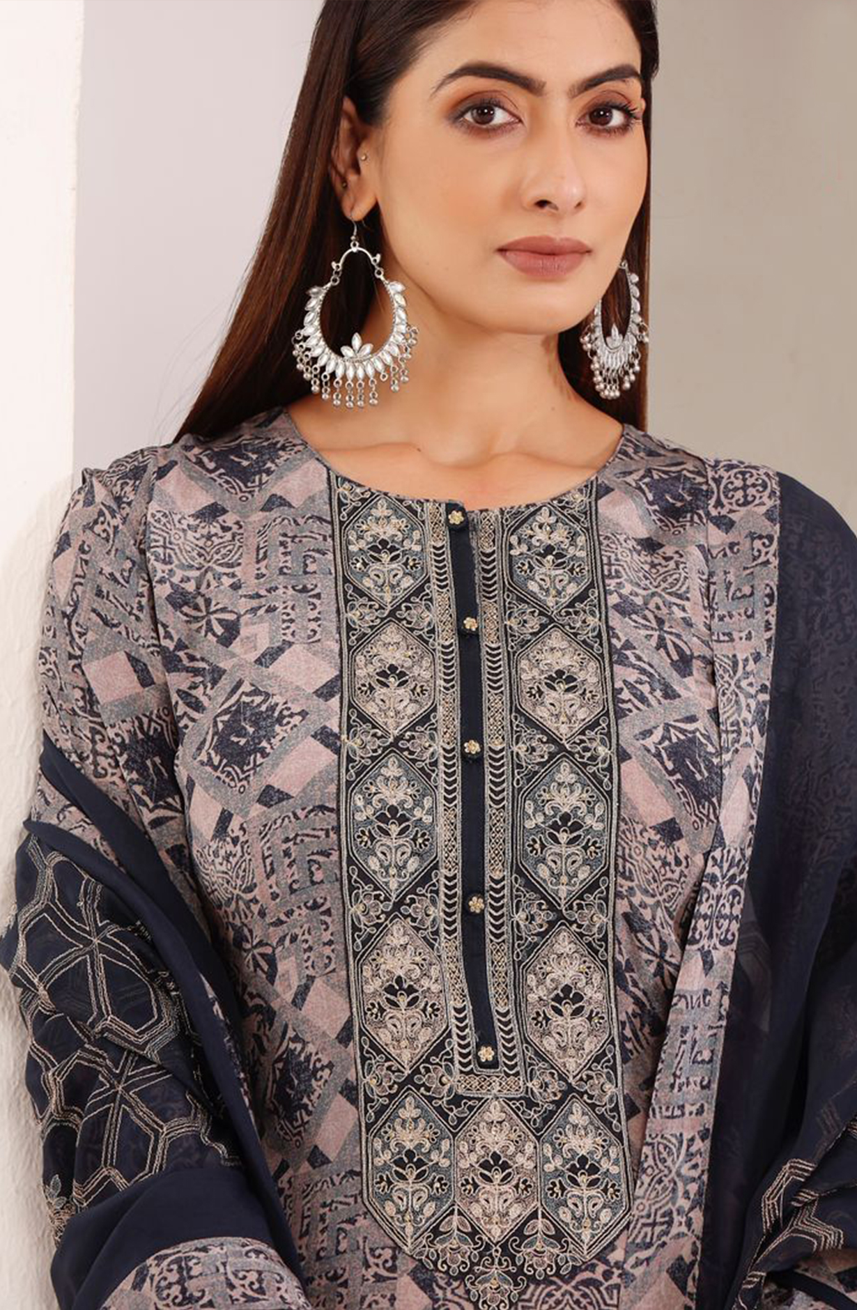 Blue Crepe Printed with Embroidered Unstitched Salwar Suit - R157-SPR2008