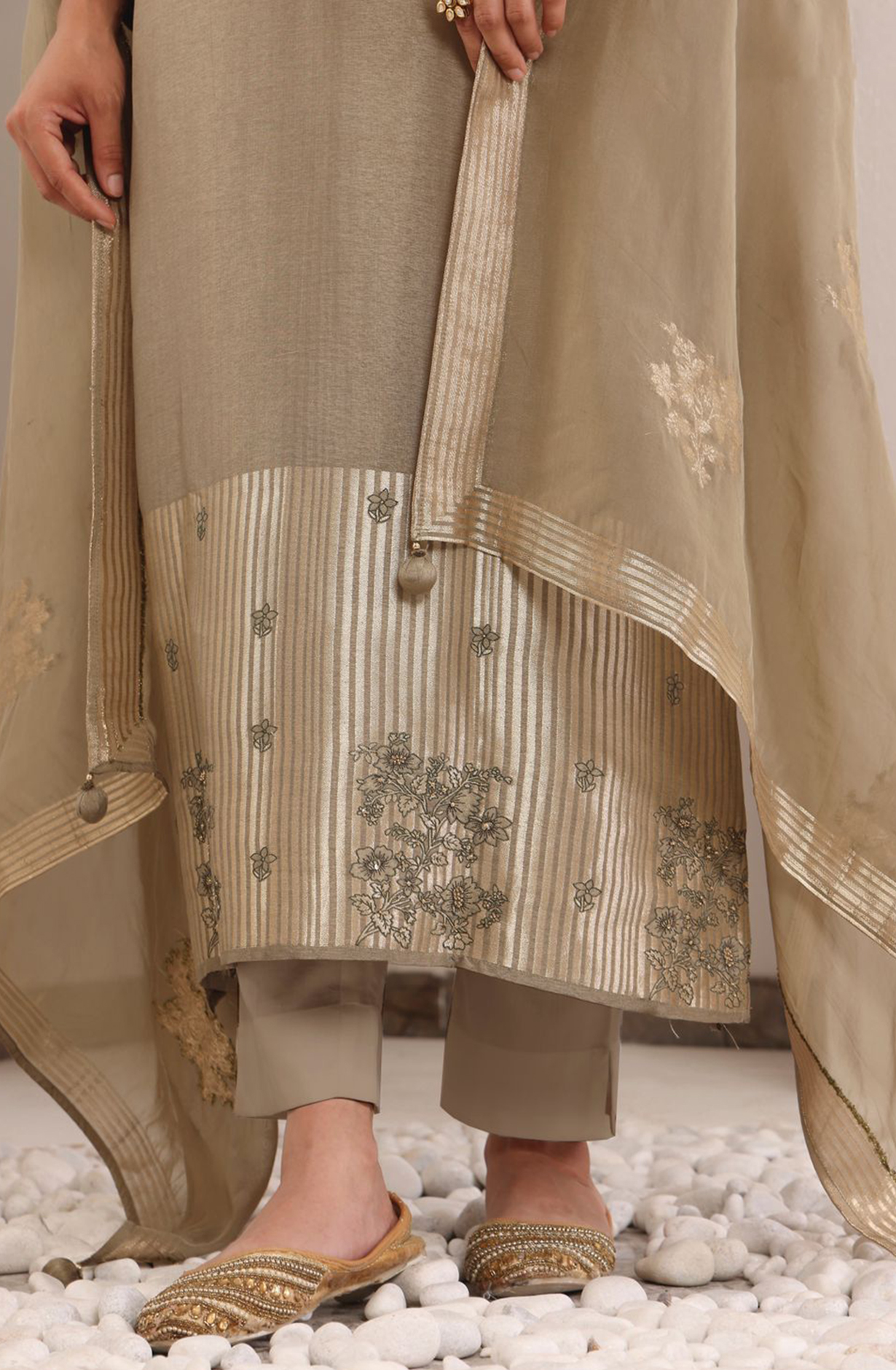 Mehndi Silk Jacquard Handwork Suit  with Dupatta- R157-SPR2015B