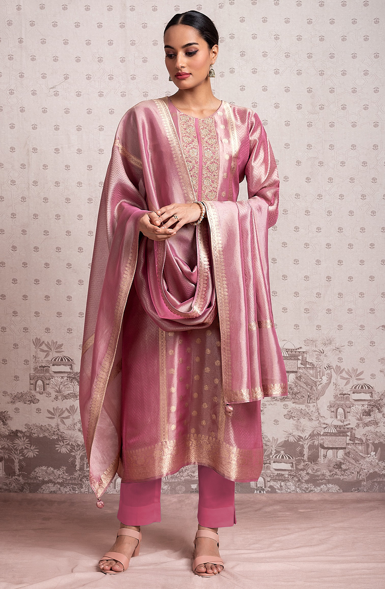Pink Beautiful Tissue Silk Festive Salwar Kameez - R157-SPR2018A