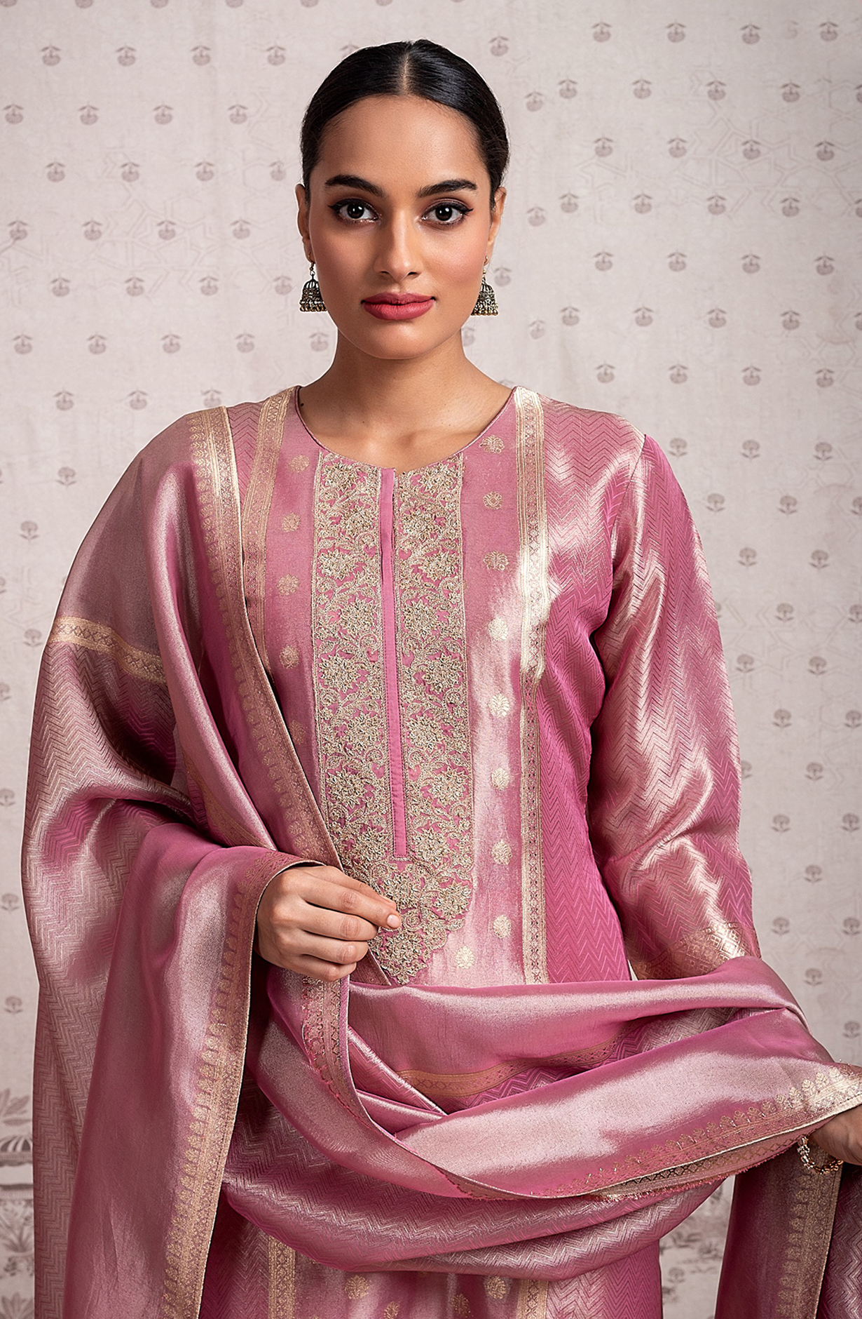 Pink Beautiful Tissue Silk Festive Salwar Kameez - R157-SPR2018A