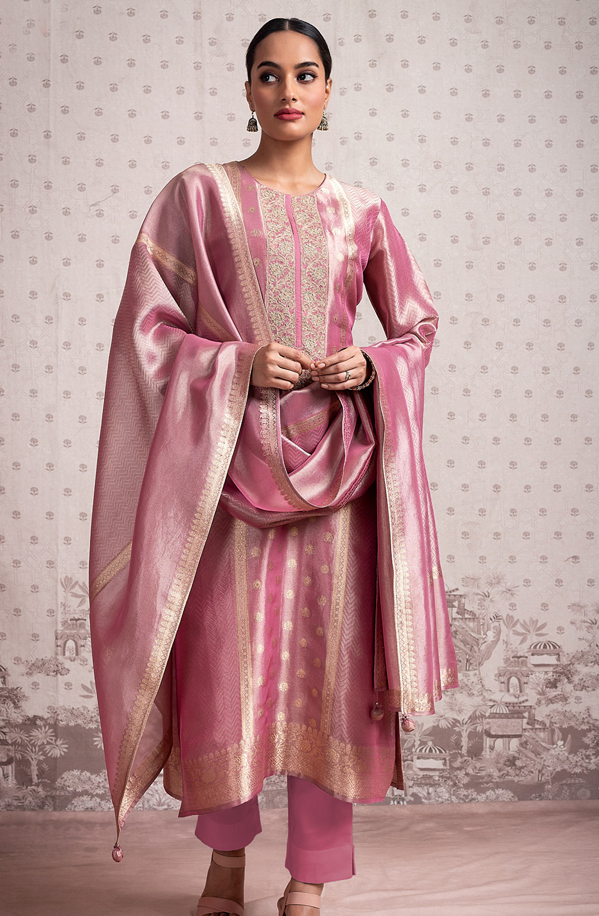 Pink Beautiful Tissue Silk Festive Salwar Kameez - R157-SPR2018A