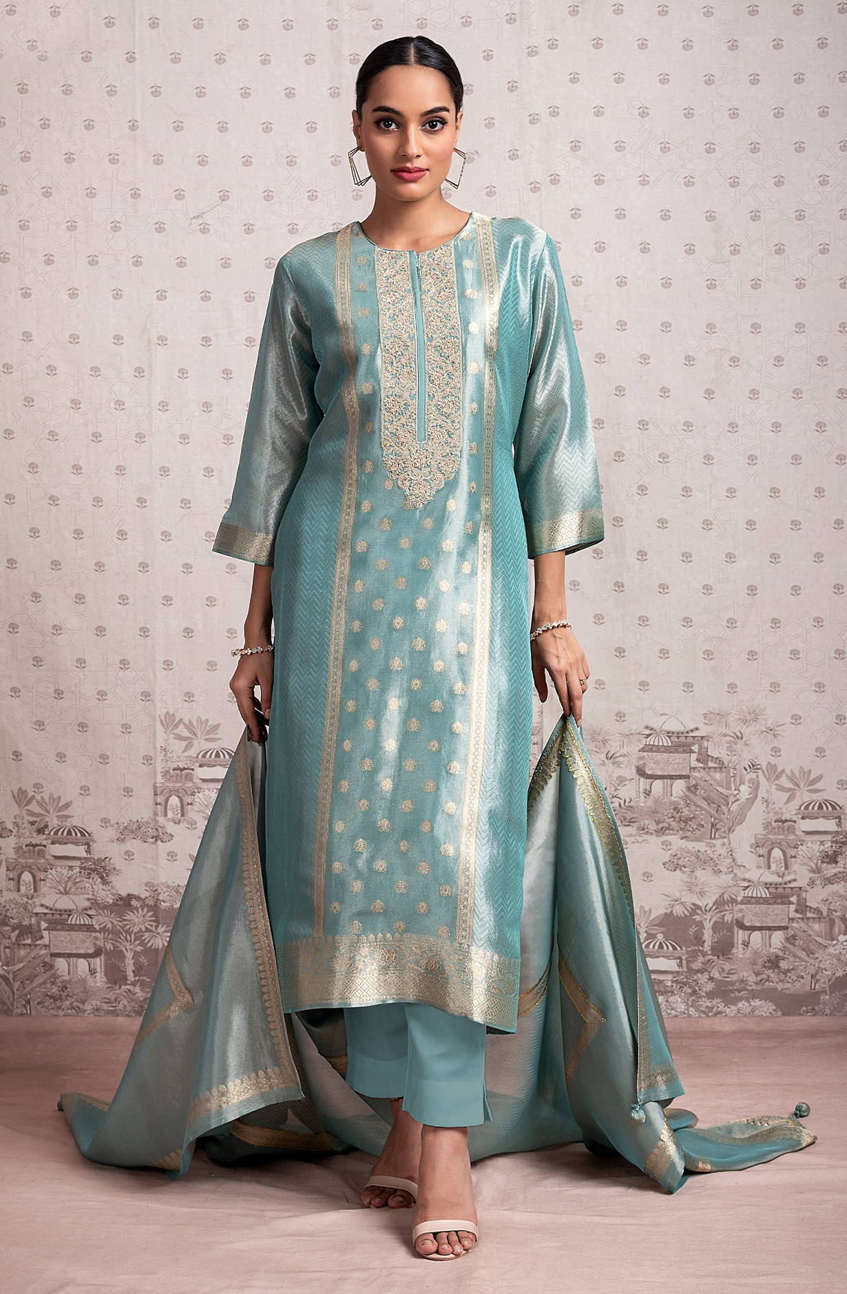 Sea Green Beautiful Tissue Silk Festive Salwar Kameez - R157-SPR2018B
