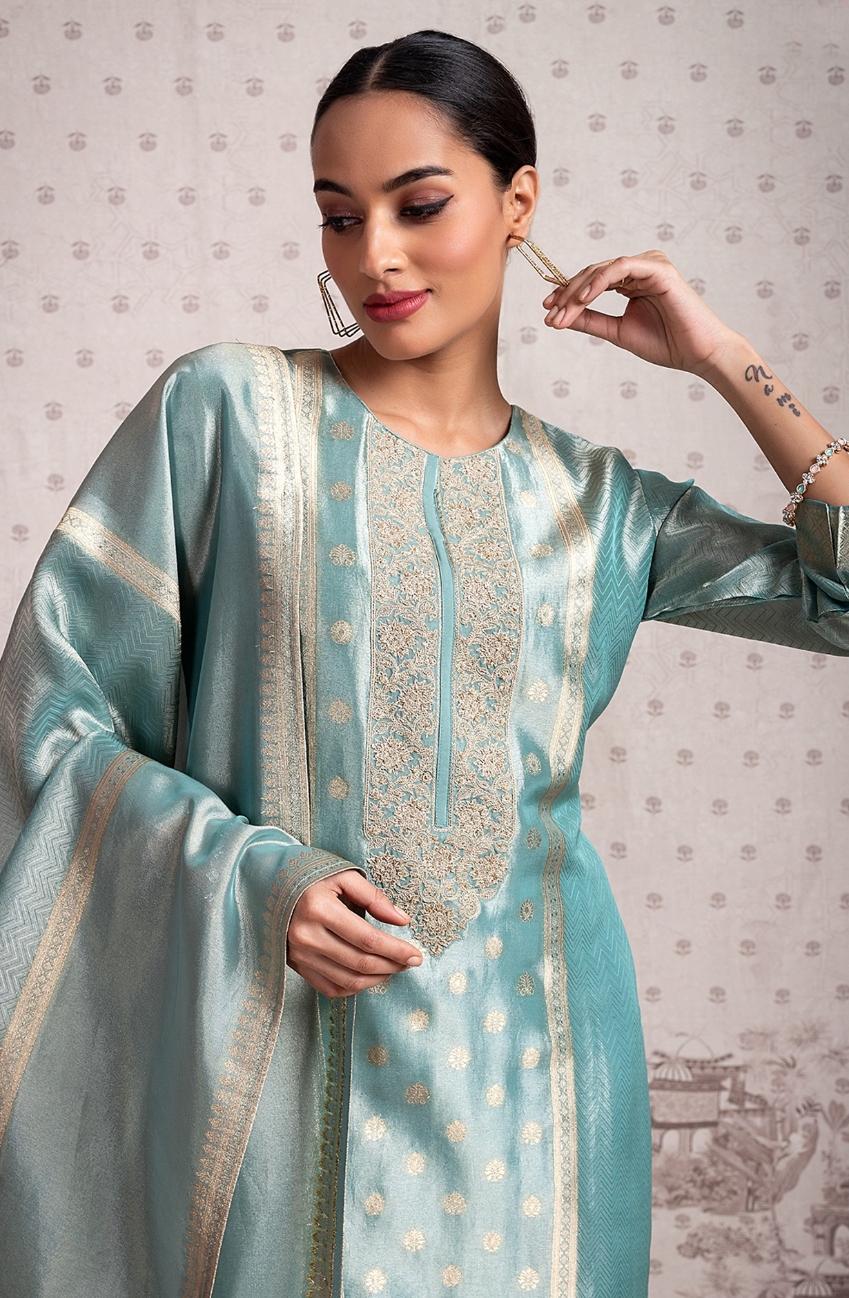 Sea Green Beautiful Tissue Silk Festive Salwar Kameez - R157-SPR2018B