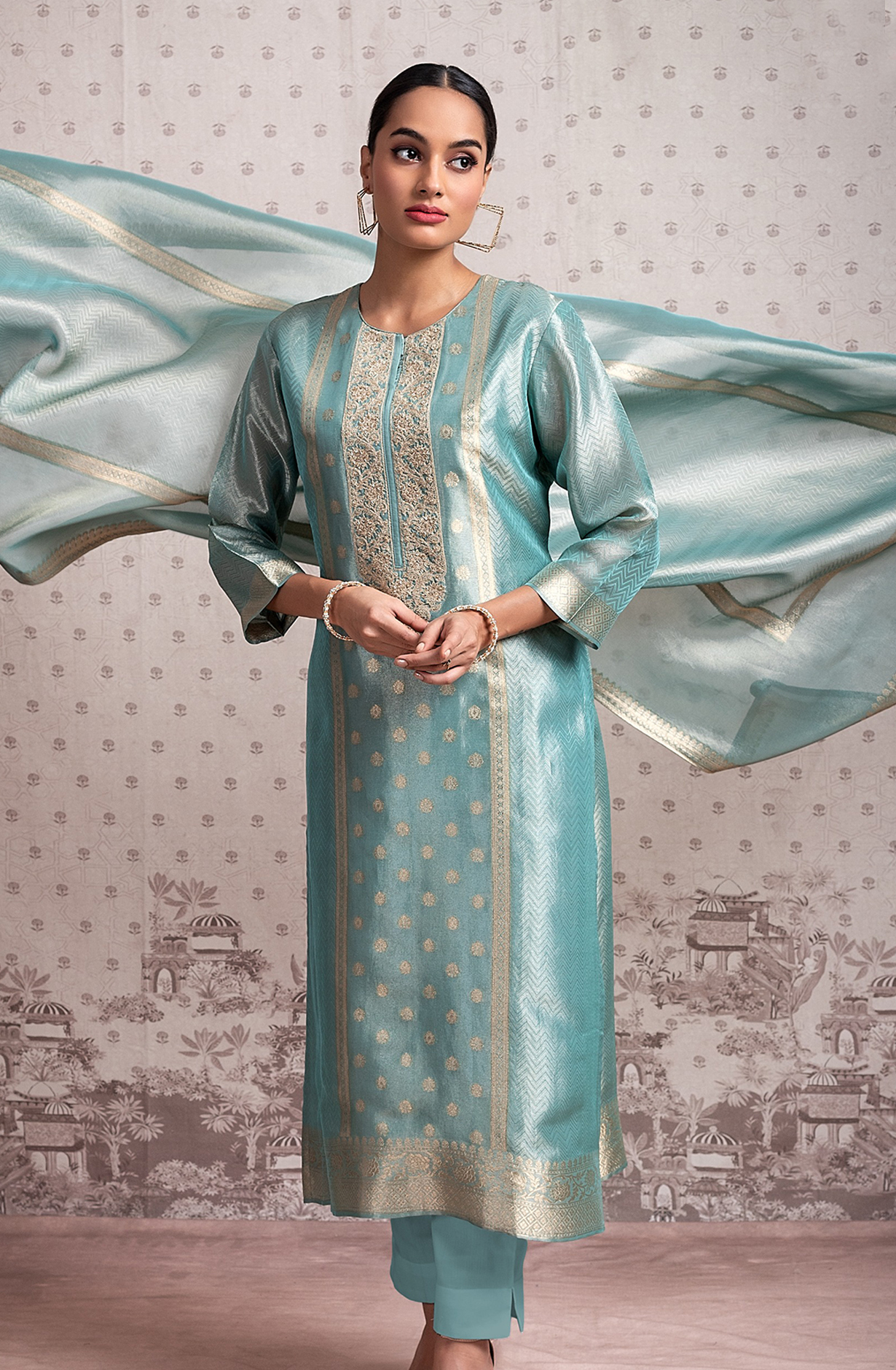 Sea Green Beautiful Tissue Silk Festive Salwar Kameez - R157-SPR2018B