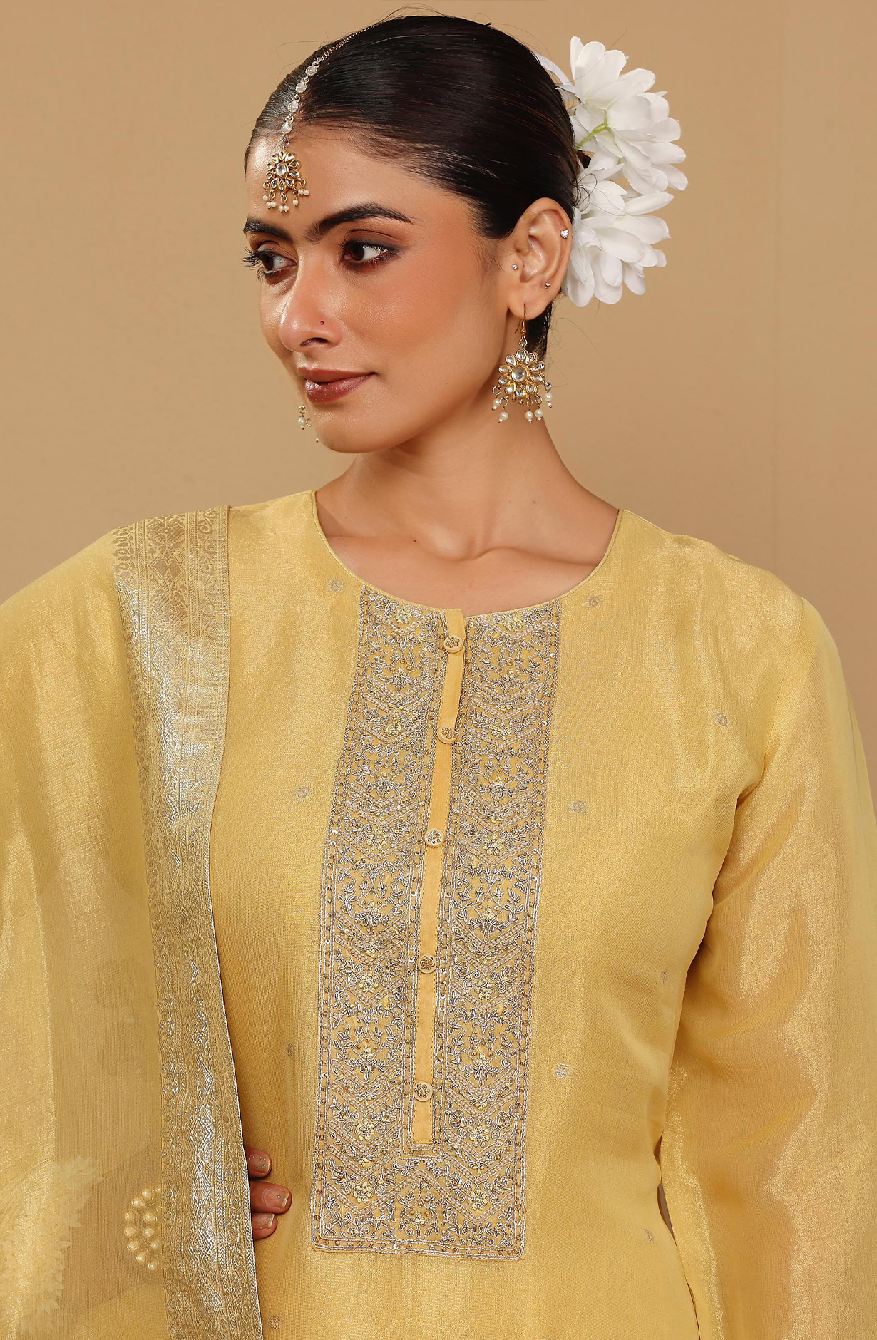 Yellow Exclusive Tissue Silk Unstitched Salwar Kameez - R157-SPR2021