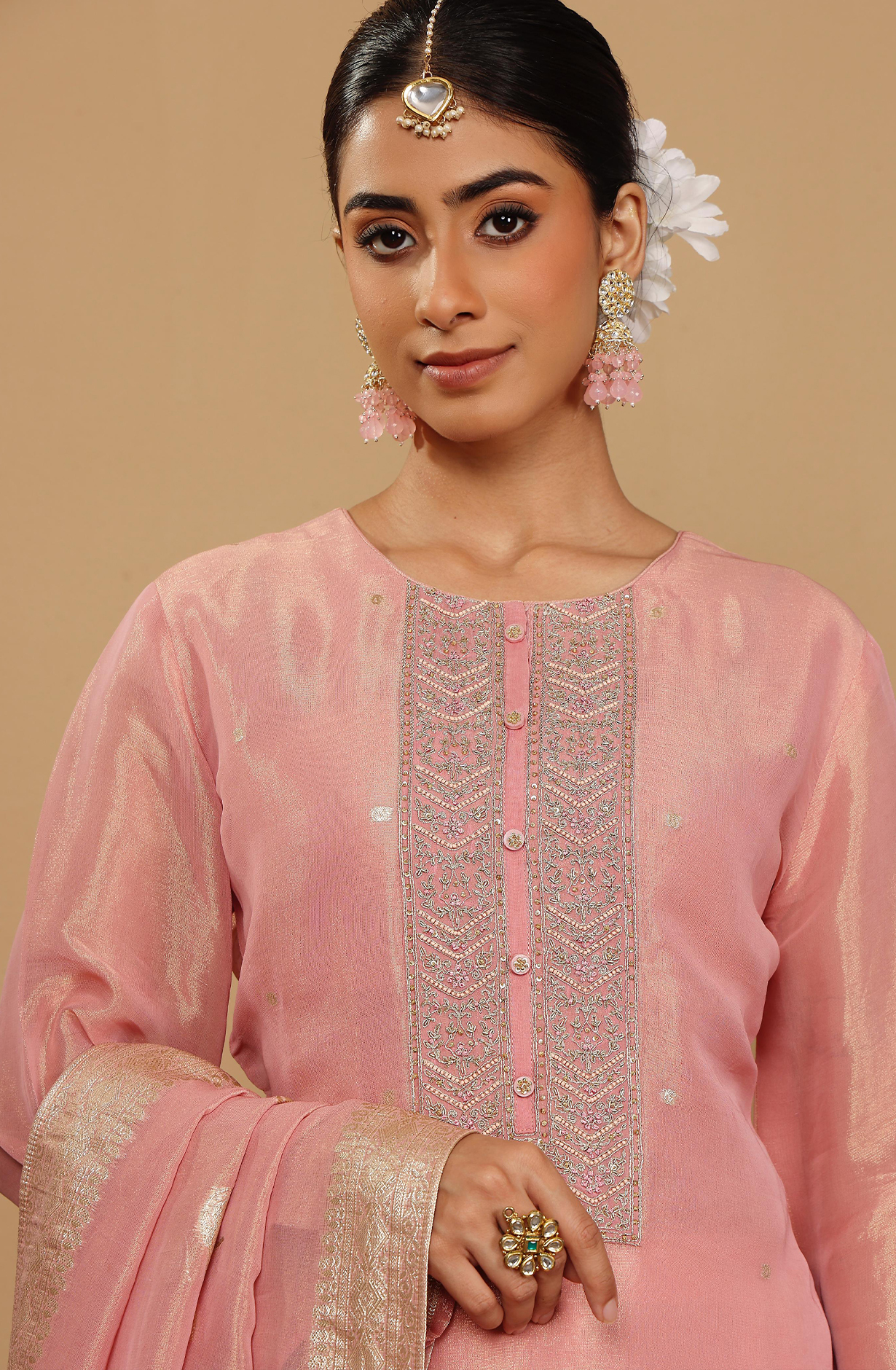 Pink Exclusive Tissue Silk Unstitched Salwar Kameez - R157-SPR2021A