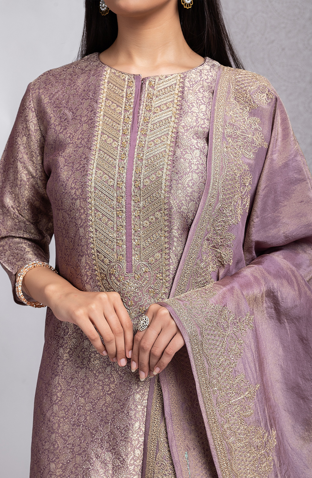 Mauve Silk Jacquard and Handwork Suit with Dupatta- R157-SPR2026B