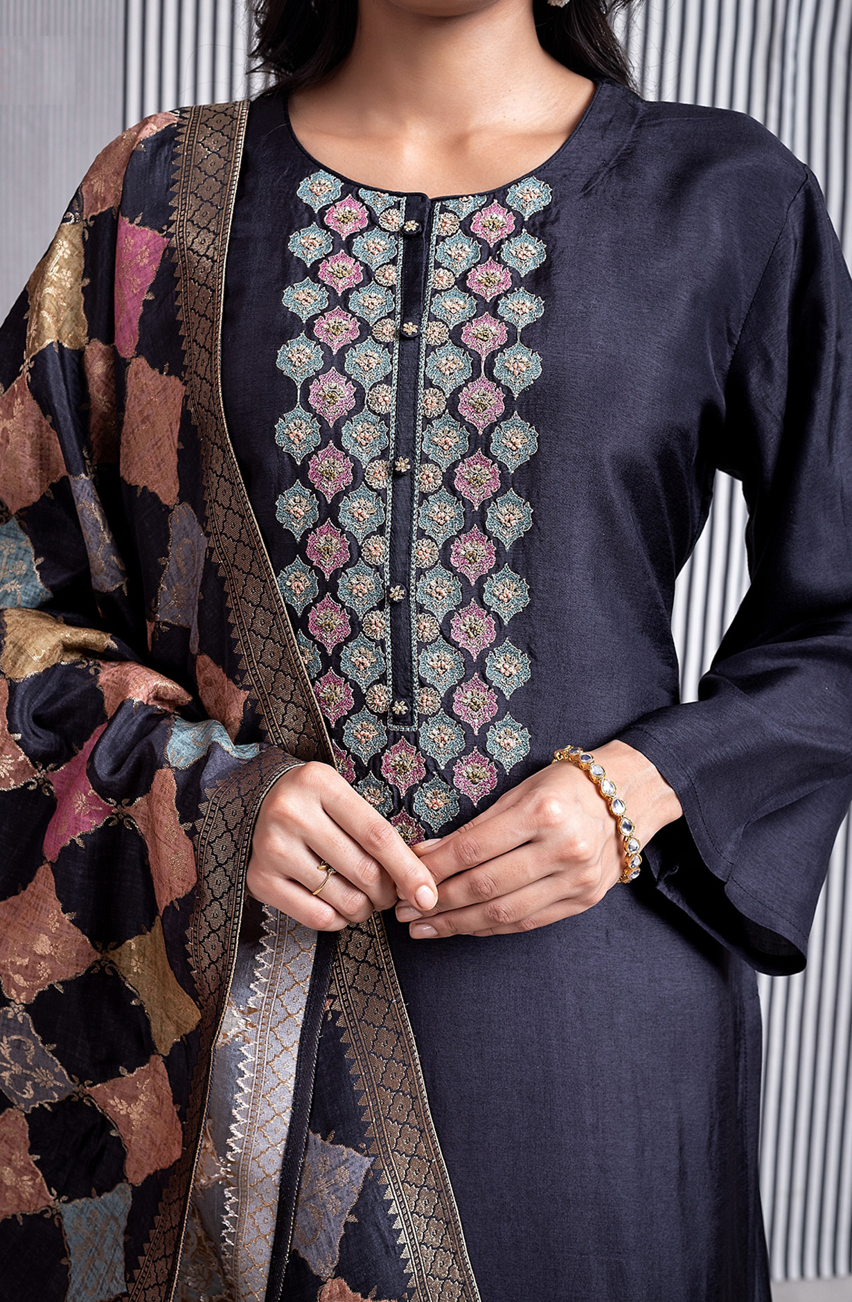 Blue Beautiful Silk Embroidery Salwar Suit with Dupatta- R157-SPR2036