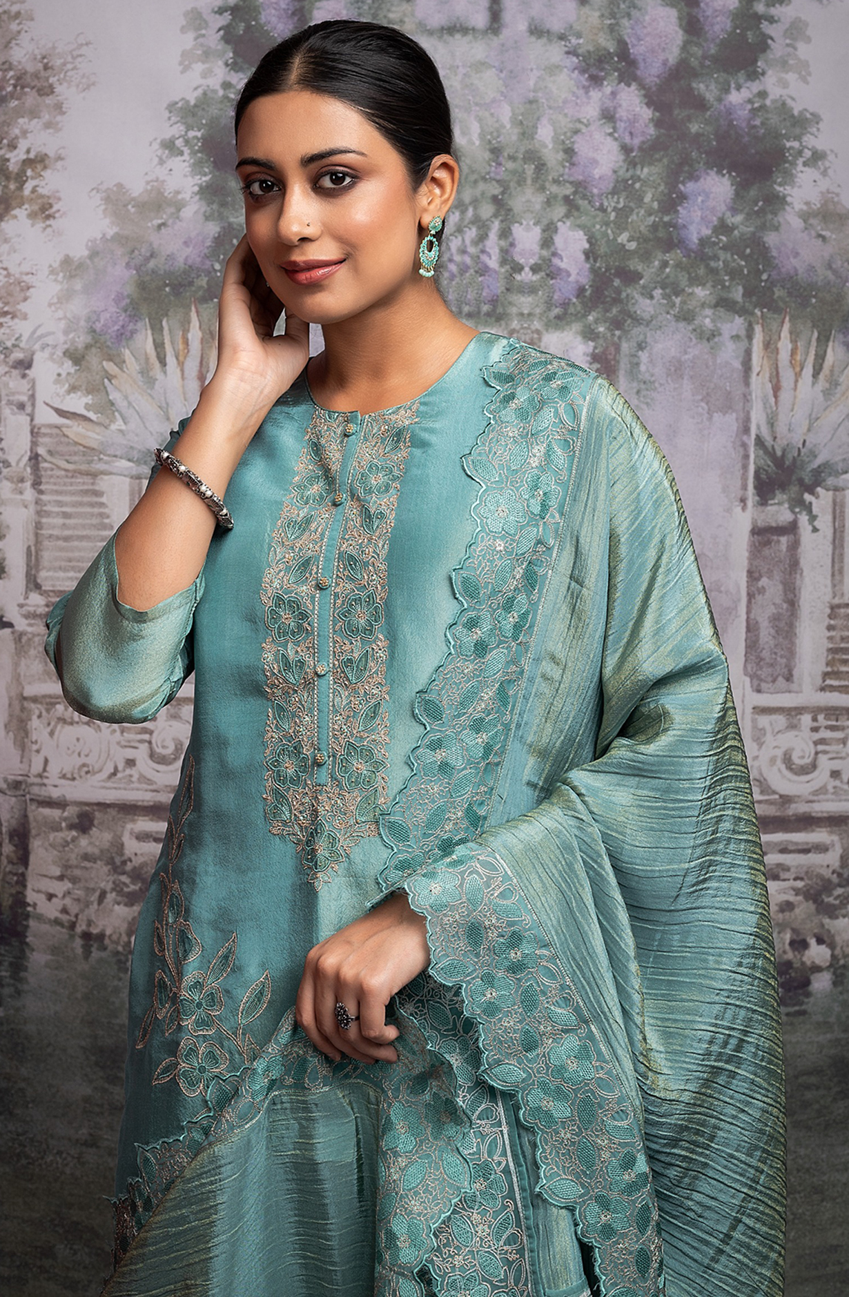 Pastel Blue Handwork Tissue Silk Suit with Dupatta- R157-SPR2058B
