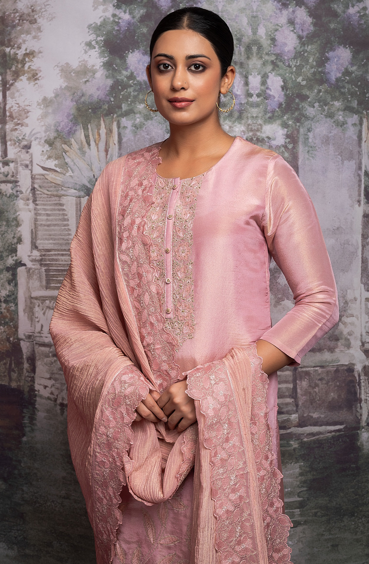 Pink Handwork Tissue Silk Suit with Dupatta- R157-SPR2058A