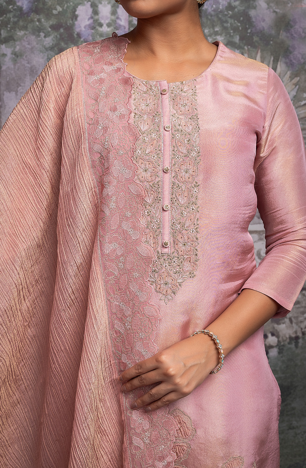 Pink Handwork Tissue Silk Suit  with Dupatta- R157-SPR2058A