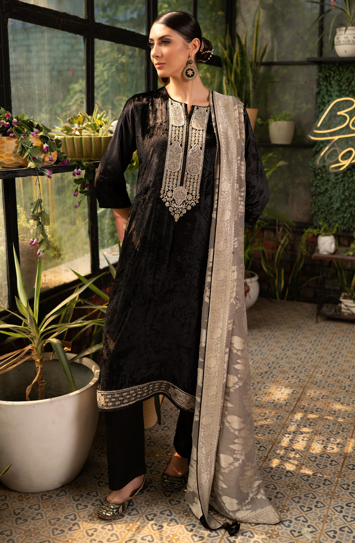 Black Velvet Salwaar Kameez with Beautiful Dupatta - R157-SPR2062A
