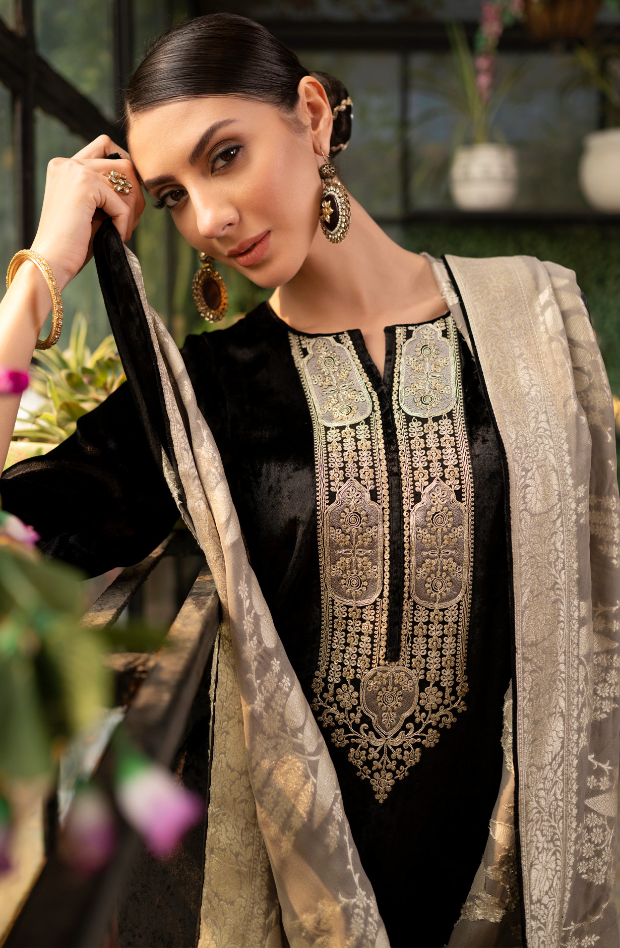 Black Velvet Salwaar Kameez with Beautiful Dupatta - R157-SPR2062A
