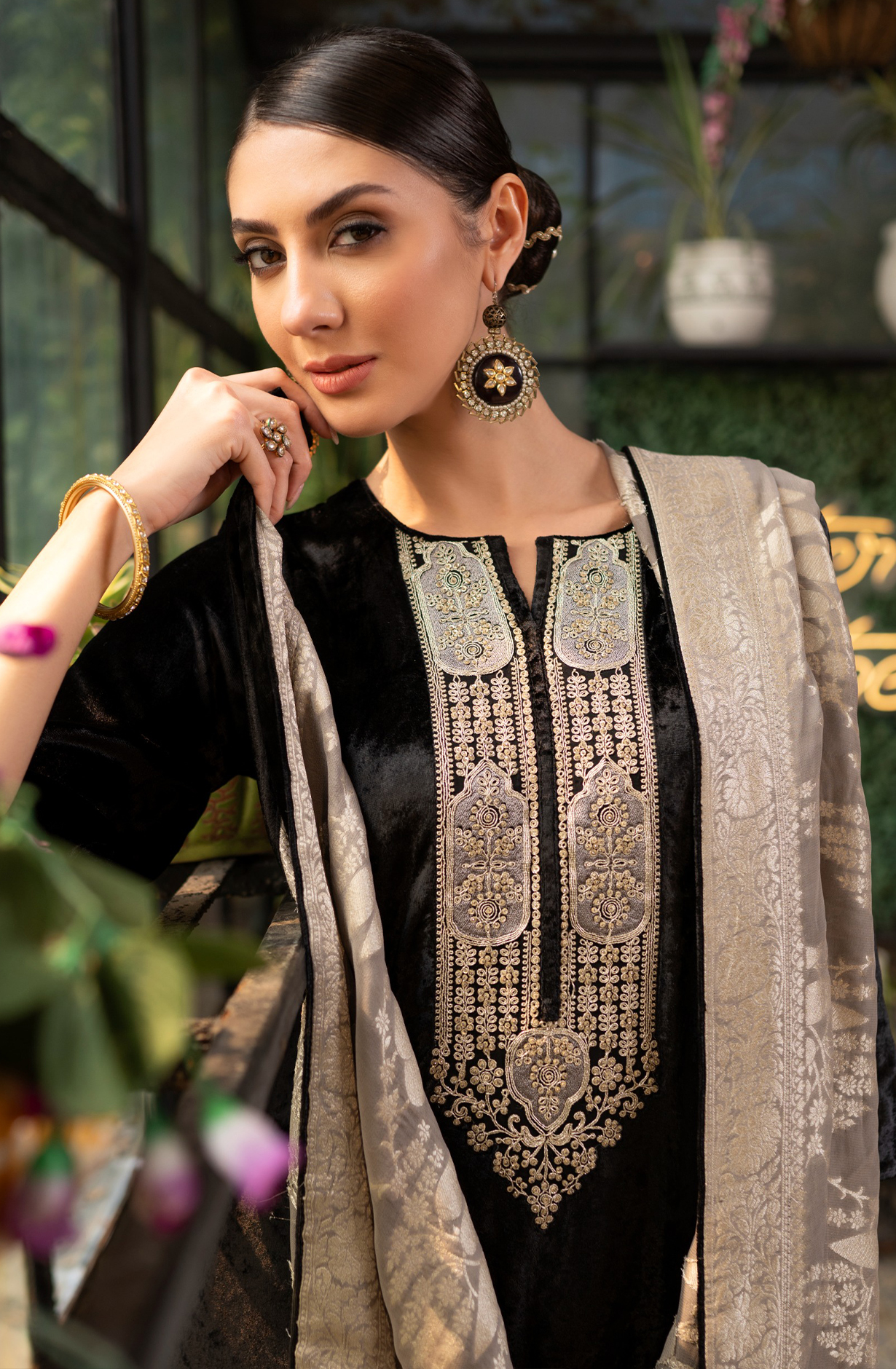 Black Velvet Salwaar Kameez with Beautiful Dupatta - R157-SPR2062A