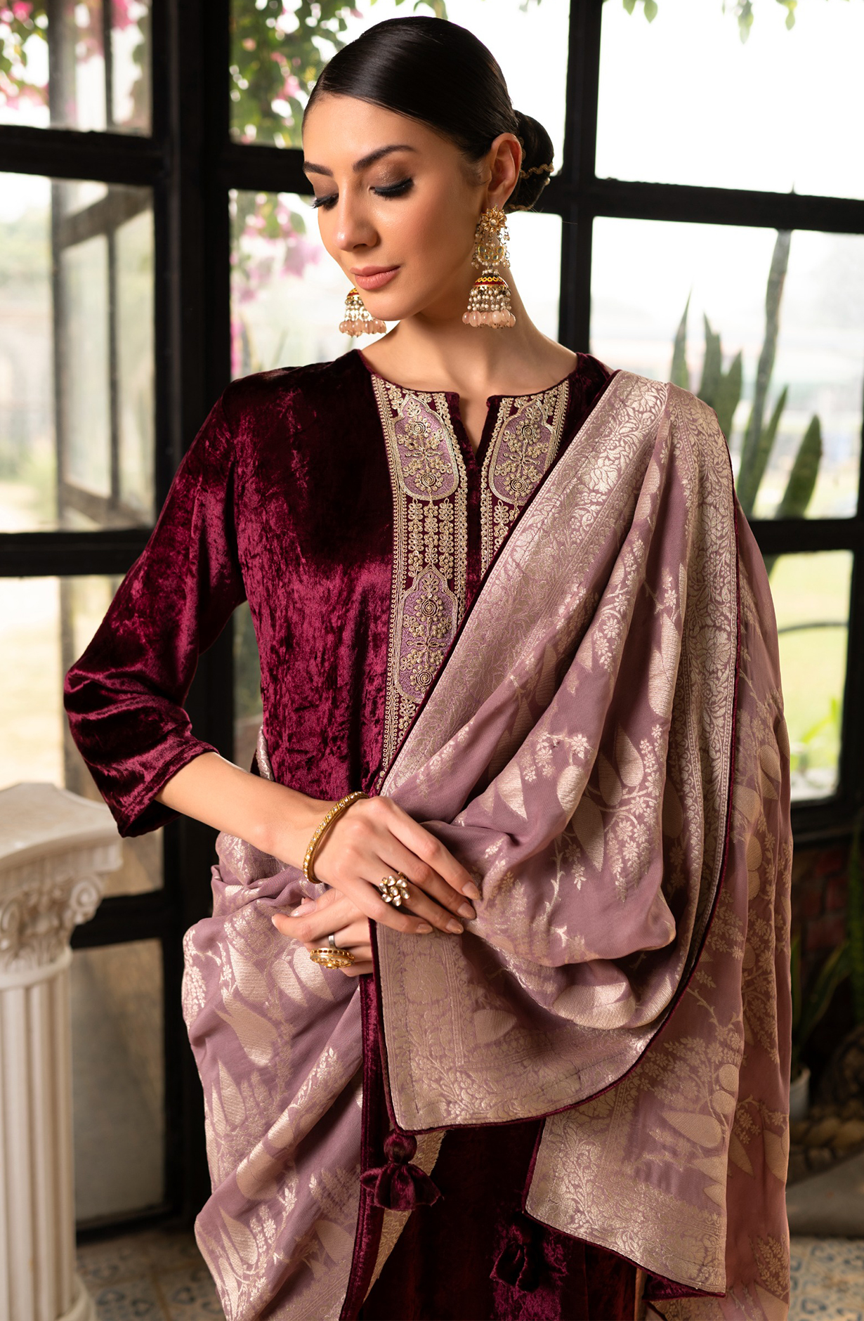 Maroon Velvet Salwaar Kameez with Beautiful Dupatta - R157-SPR2062B