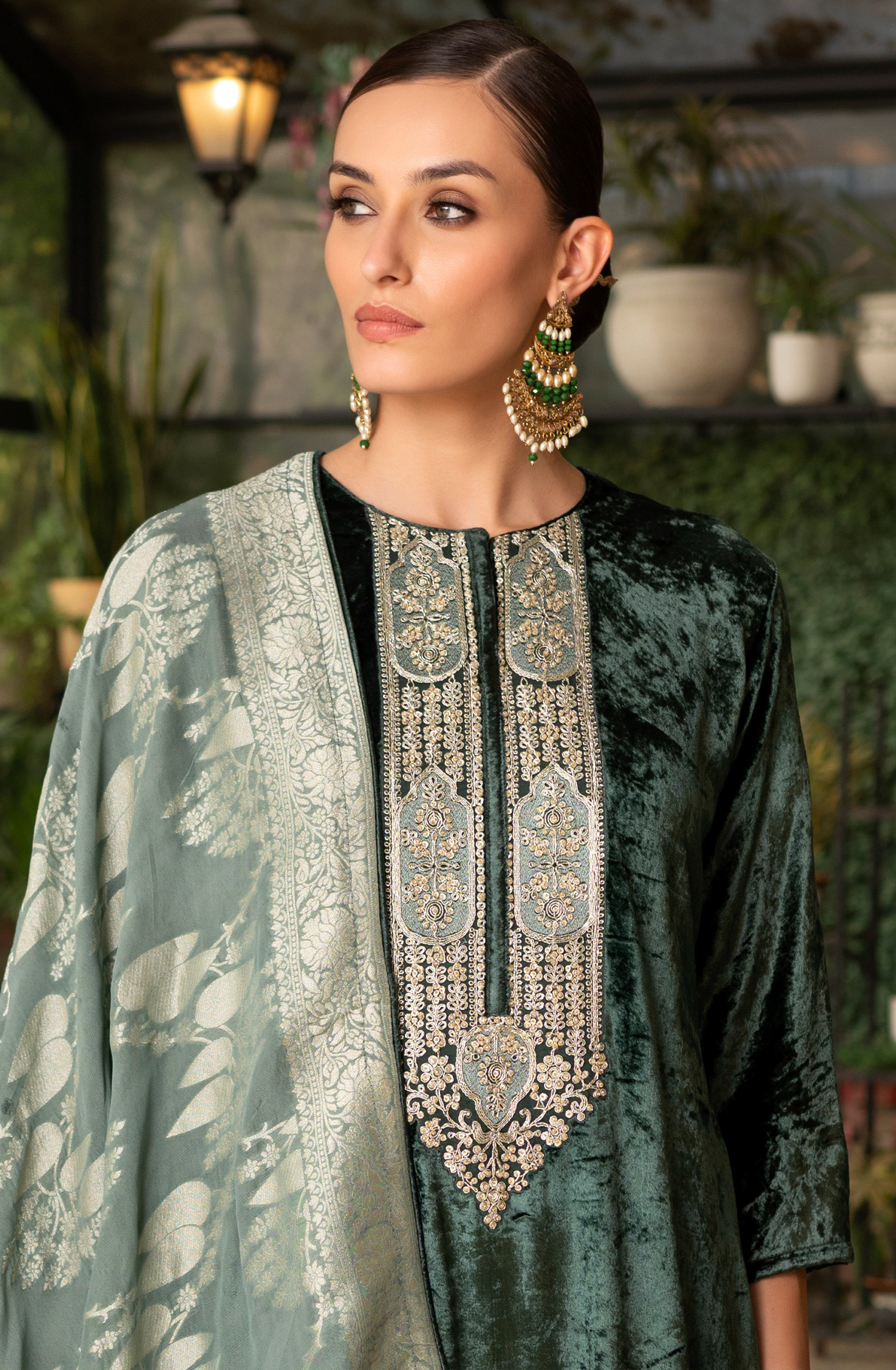 Bottle Green Velvet Salwaar Kameez with Beautiful Dupatta - R157-SPR2062C