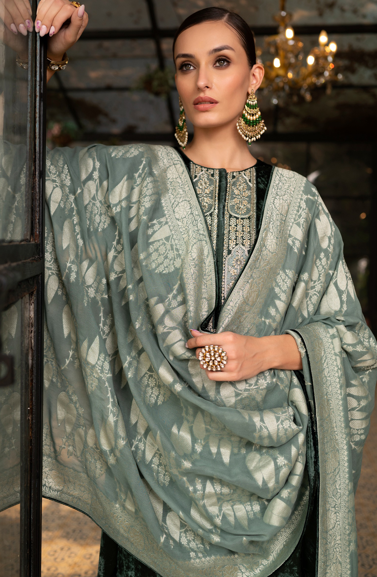 Bottle Green Velvet Salwaar Kameez with Beautiful Dupatta - R157-SPR2062C