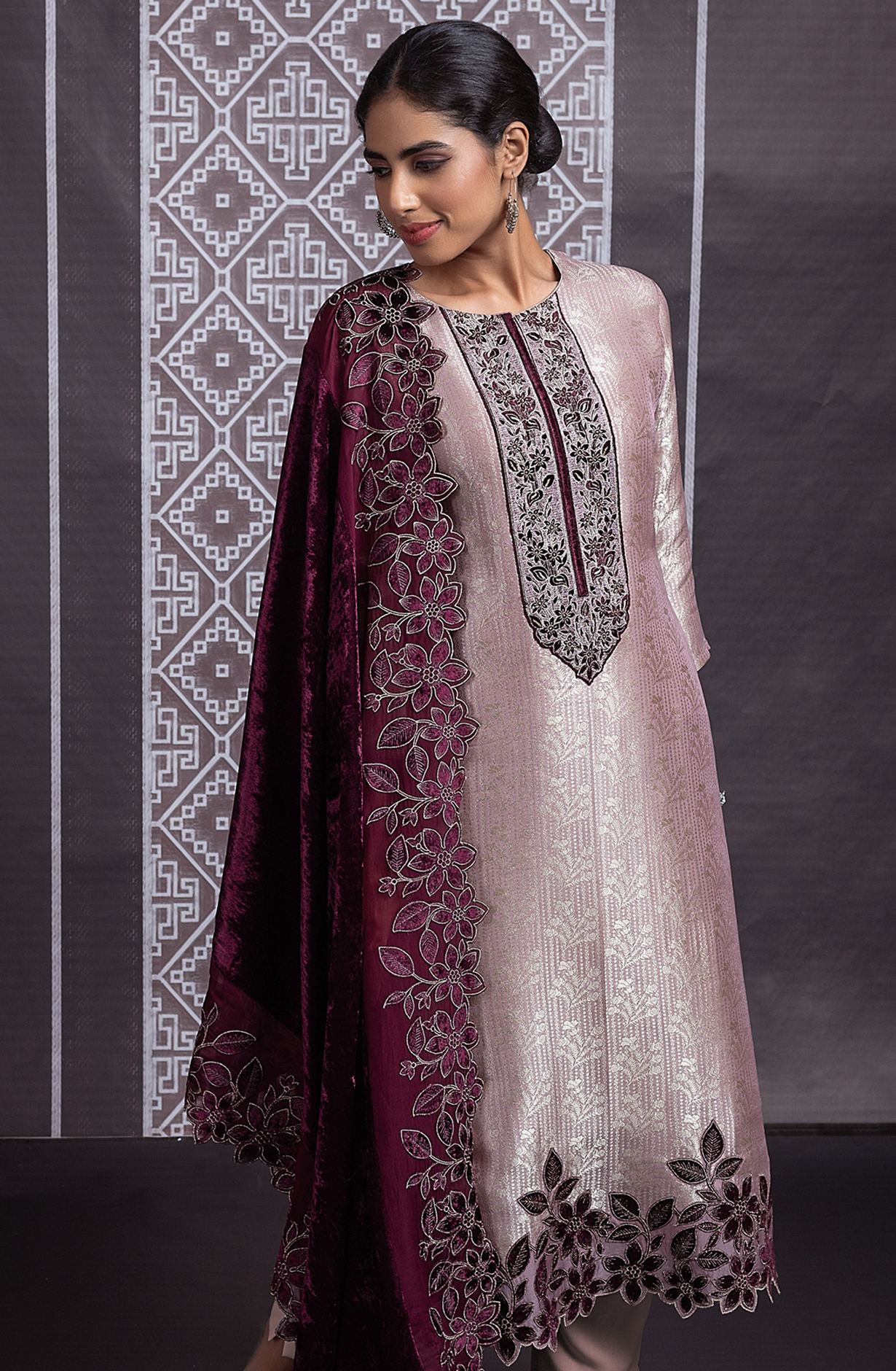 Pink Tissue Silk Suit with Embroidery and Handwork on the neckline - R157-SPR2066A