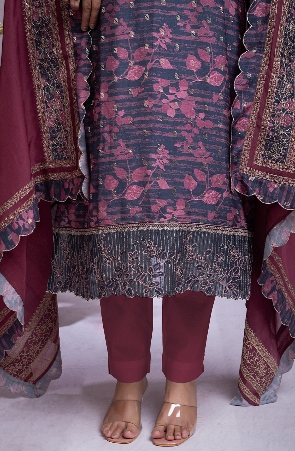 Purple Silk Jacquard printed shirt with Embroidery- R157-SPR2073