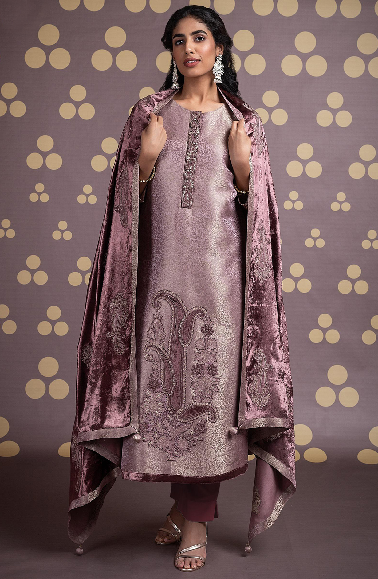 Pink Silk Jacquard Unstitch suit set with Dupatta - R157-SPR2111A