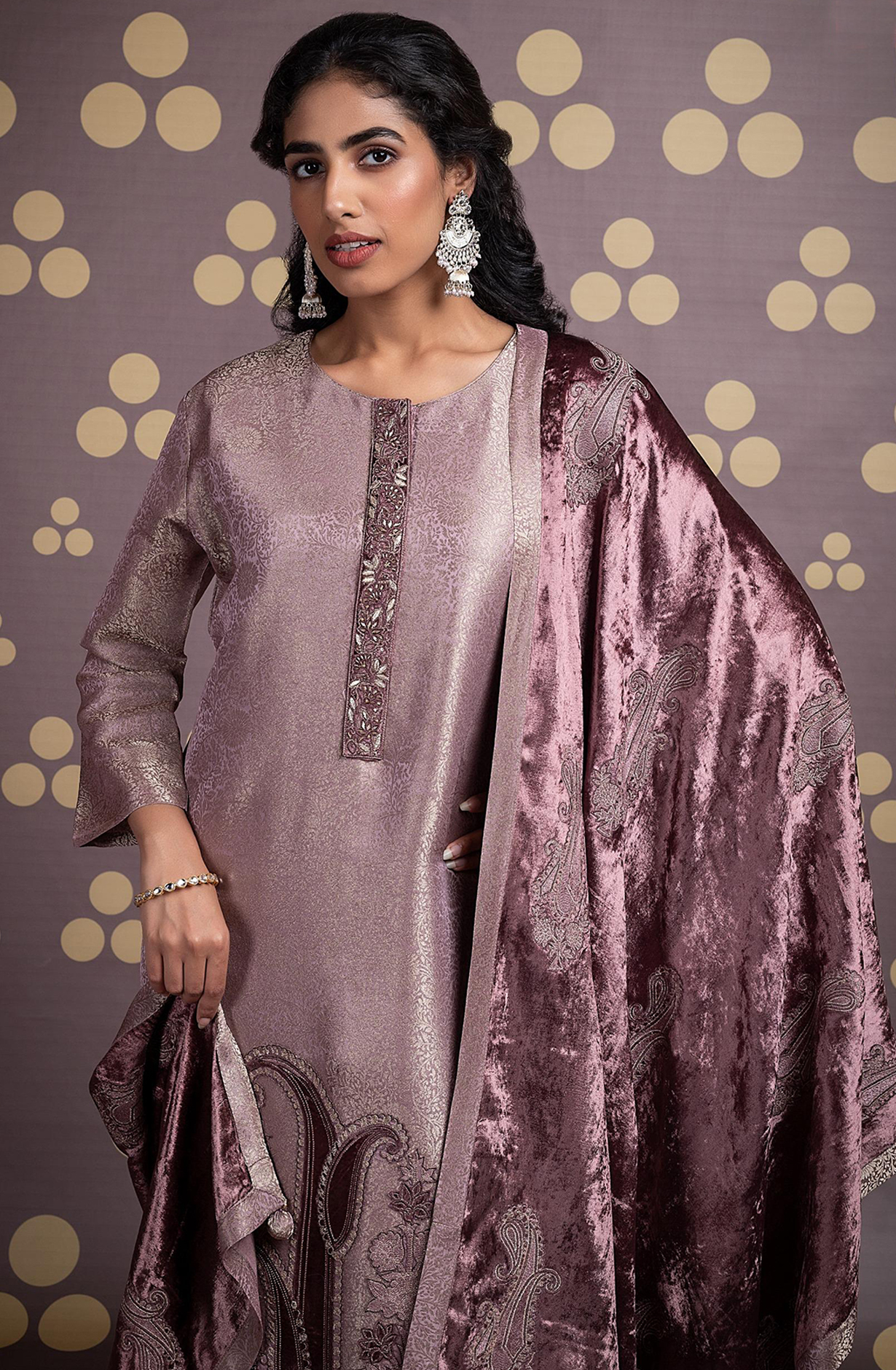 Pink Silk Jacquard Unstitch suit set with Dupatta - R157-SPR2111A