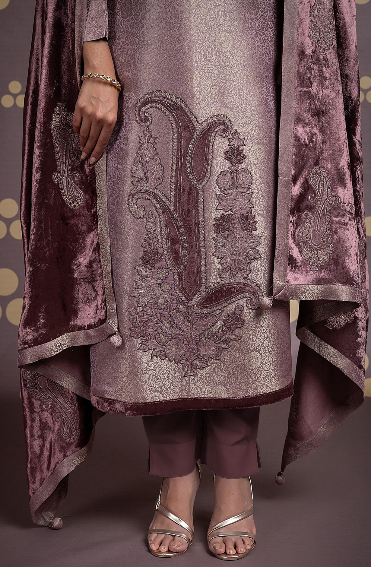 Pink Silk Jacquard Unstitch suit set with Dupatta - R157-SPR2111A