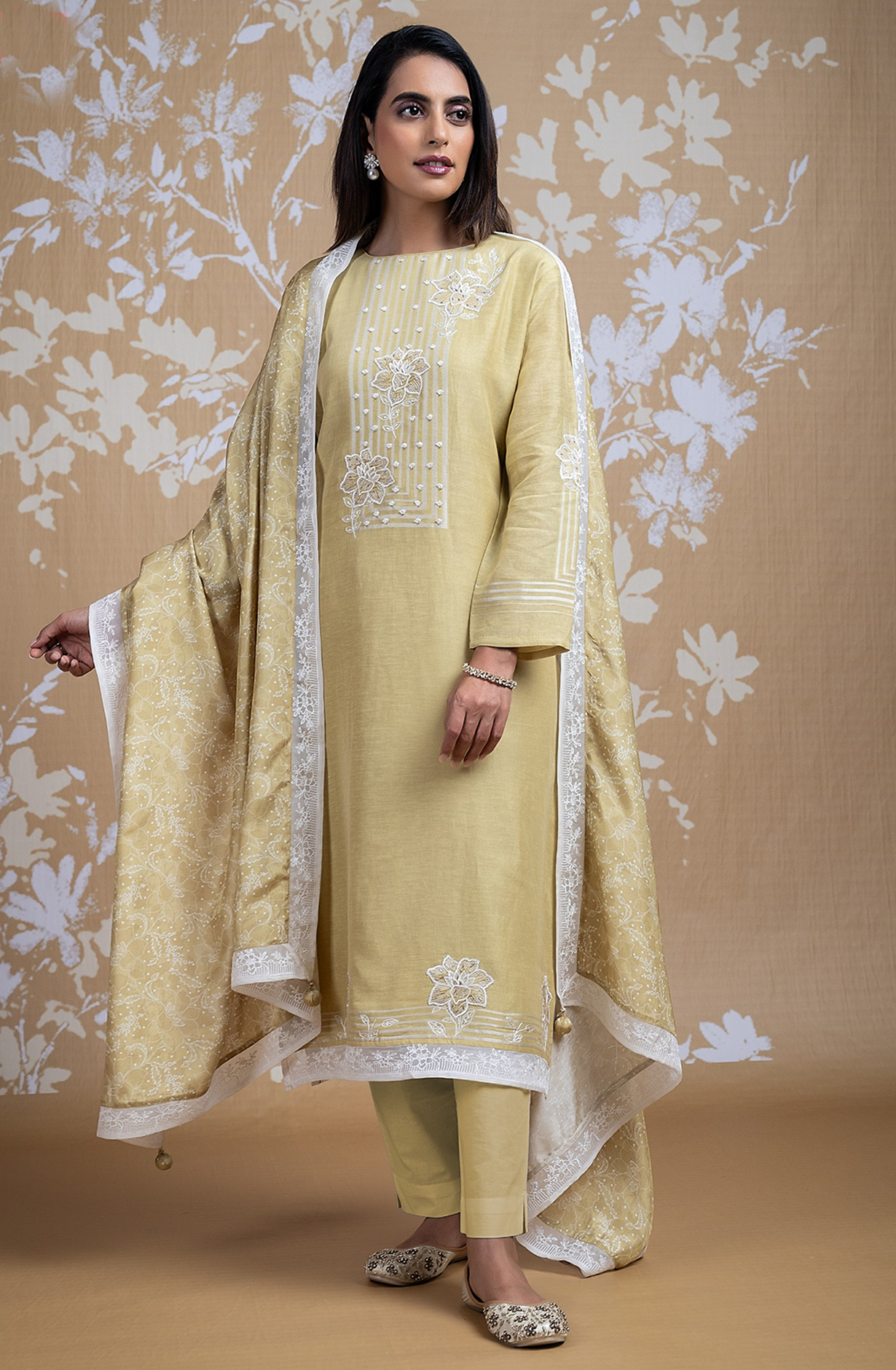 Mehndi Cotton Jacquard Suit with Muslin Dupatta - R157-SPR2257A