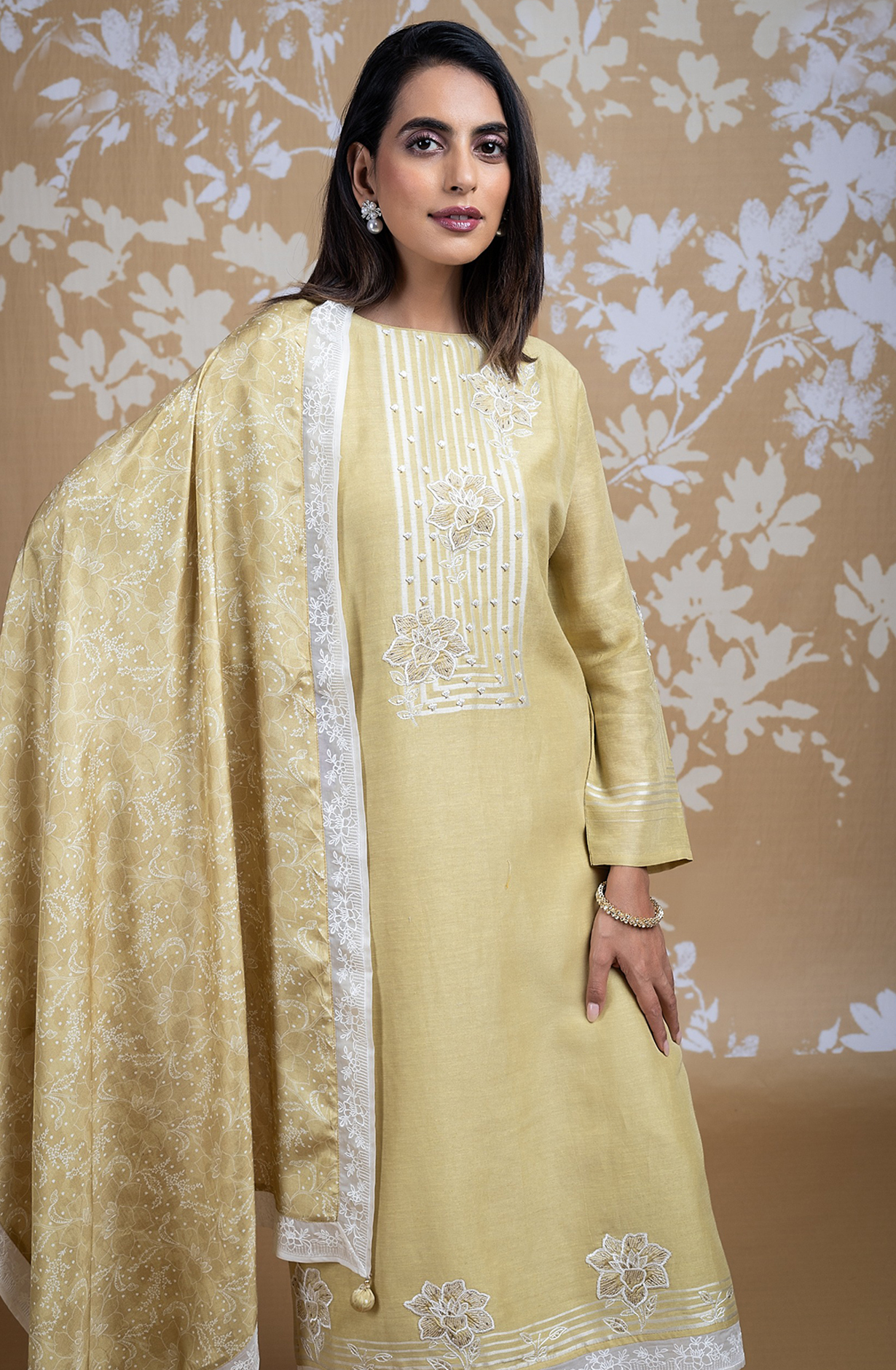 Mehndi Cotton Jacquard Suit with Muslin Dupatta - R157-SPR2257A