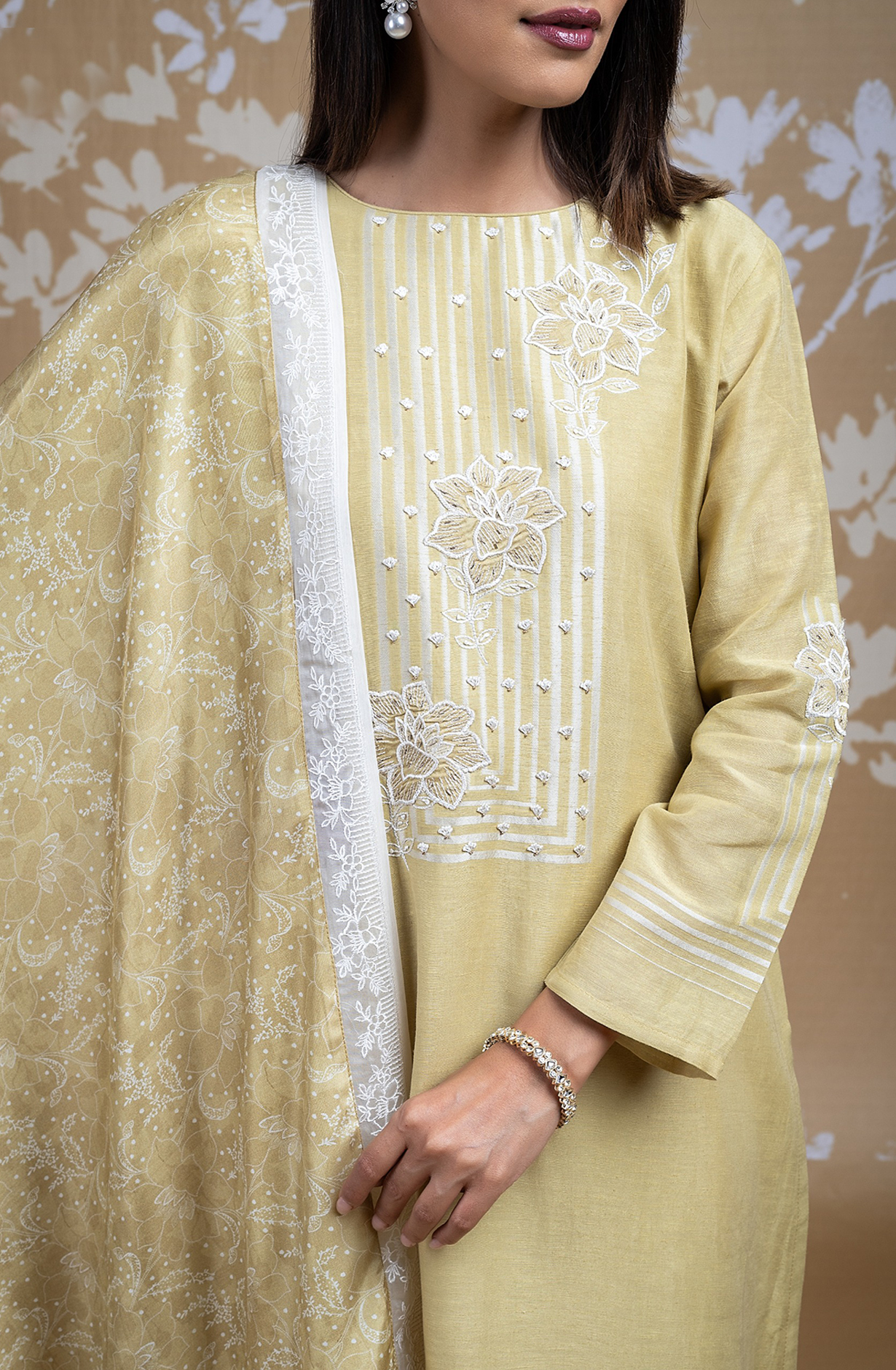 Mehndi Cotton Jacquard Suit with Muslin Dupatta - R157-SPR2257A