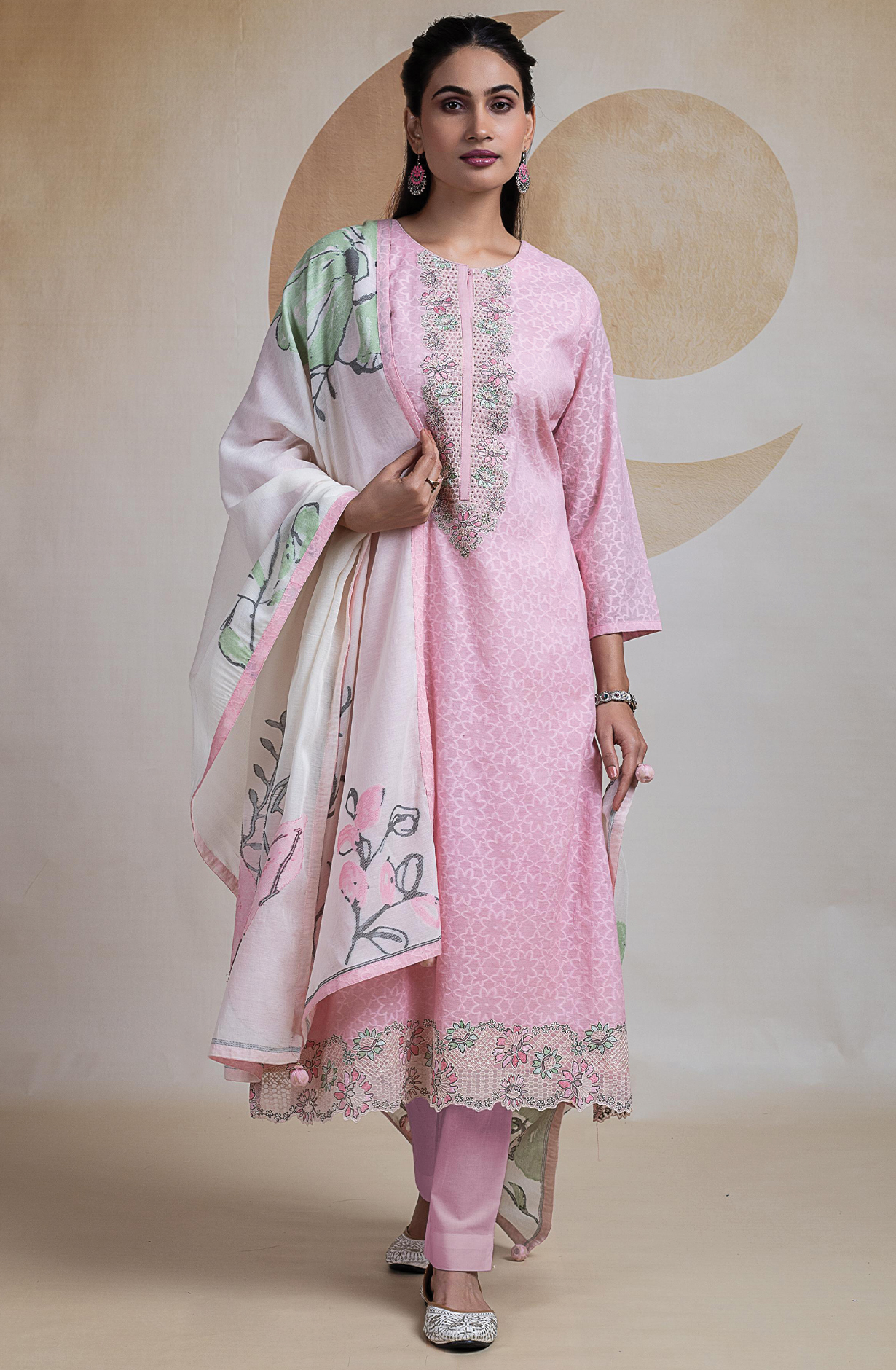 Pink Cotton Jacquard Beautiful Suit with Dupatta -R157-SPR2269A