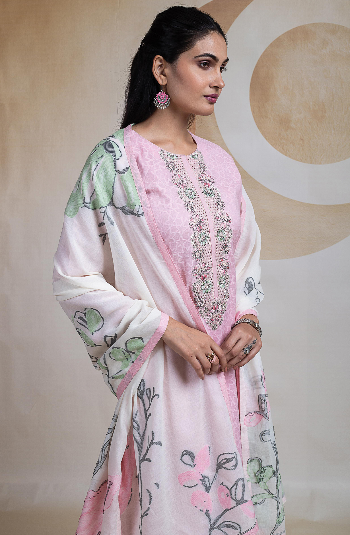 Pink Cotton Jacquard Beautiful Suit with Dupatta -R157-SPR2269A