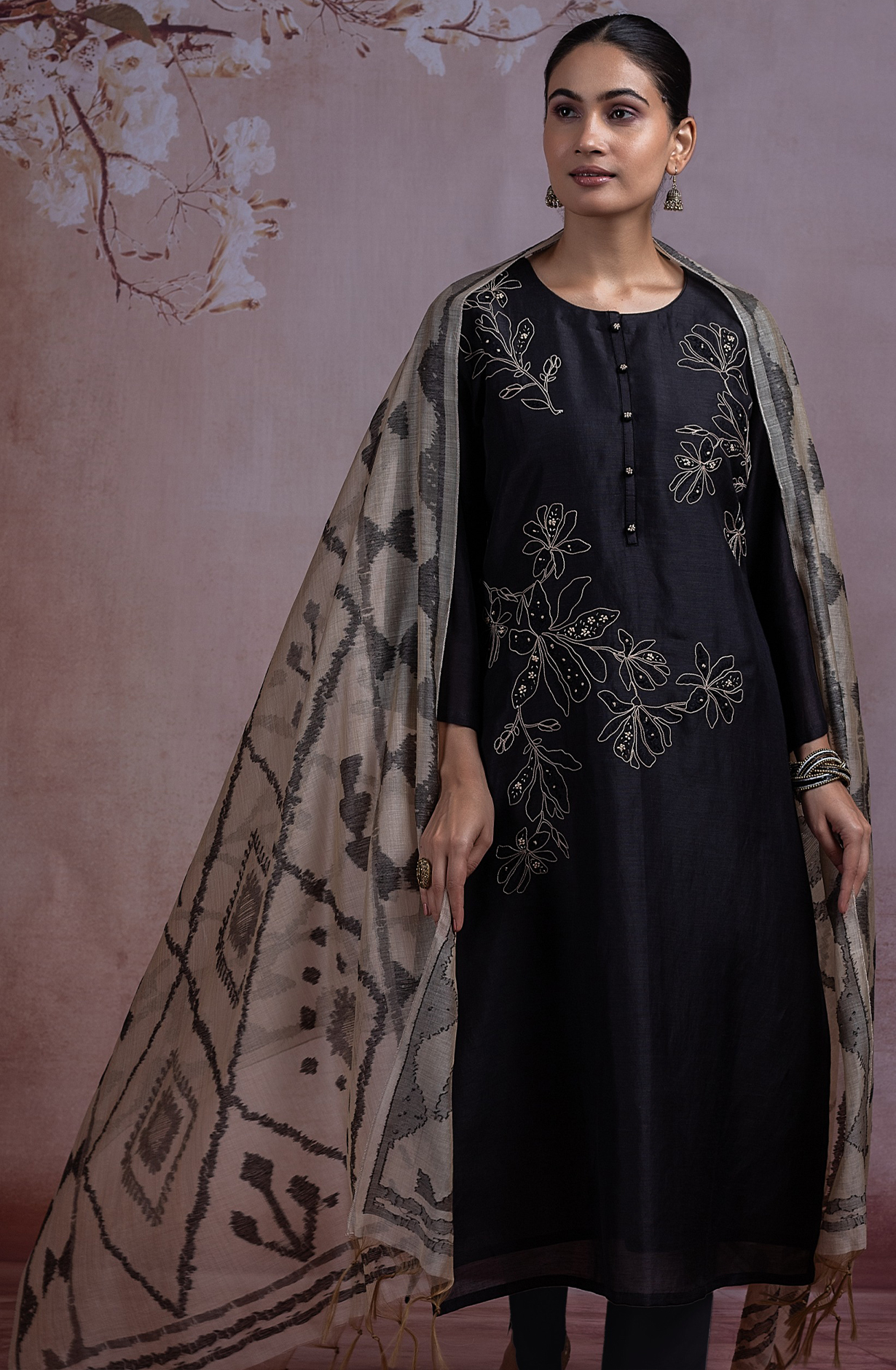 Black Linen Embroidered Suit with Linen Dupatta - R157-SPR2273