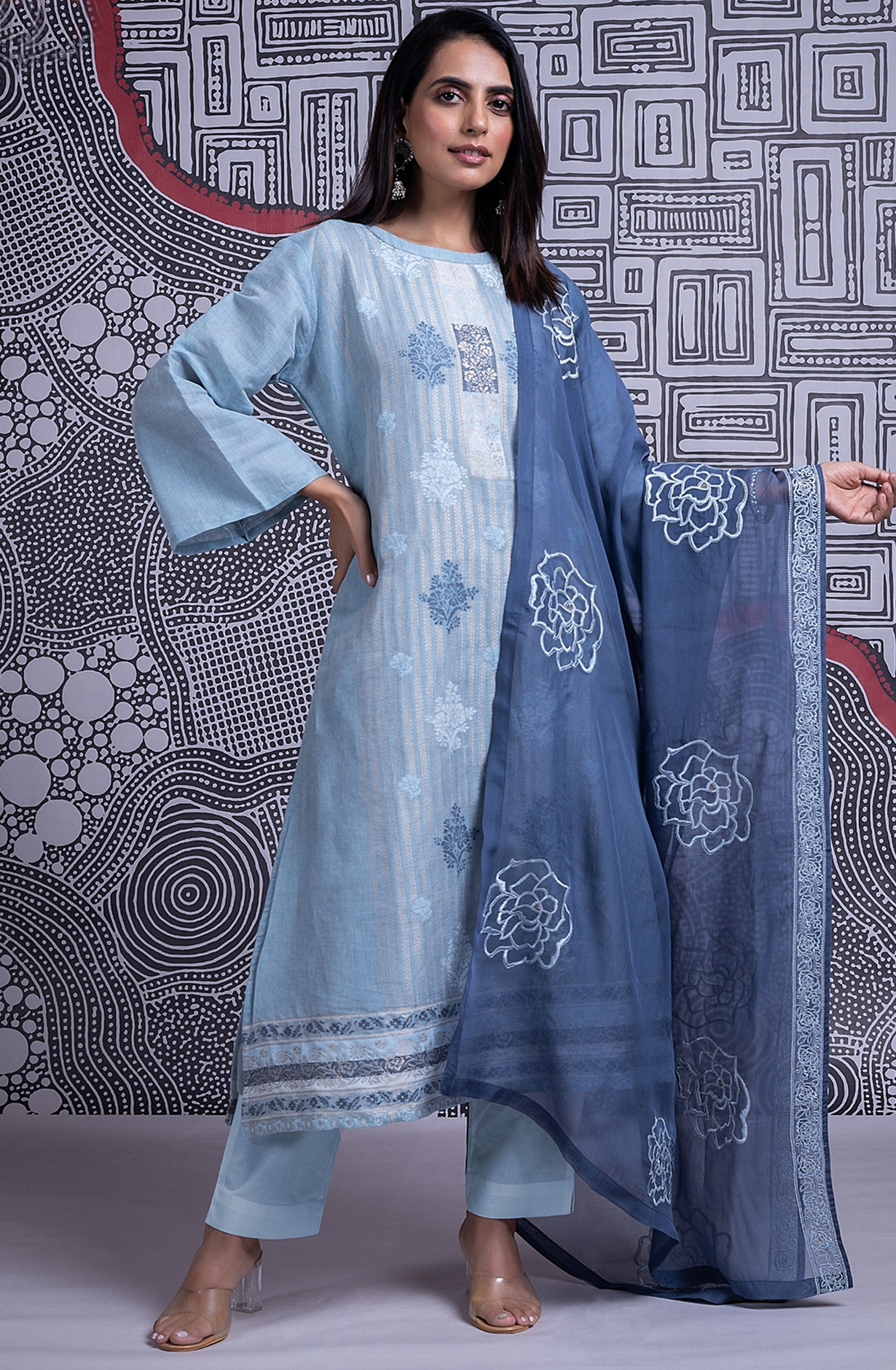Firozi Organic Linen Jacquard Suit with Dupatta - R157-SPR2362B