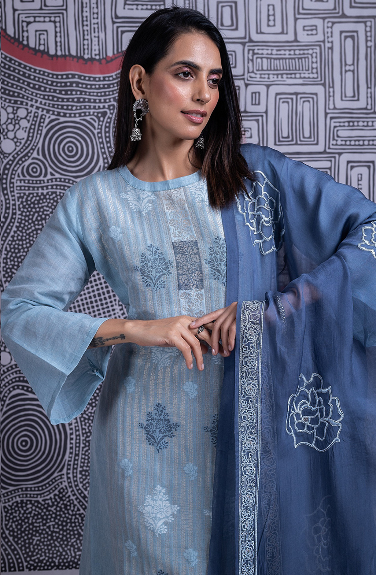 Firozi Organic Linen Jacquard Suit with Dupatta - R157-SPR2362B