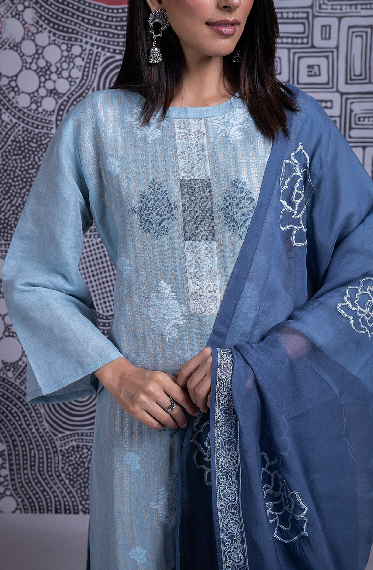 Firozi Organic Linen Jacquard Suit with Dupatta - R157-SPR2362B