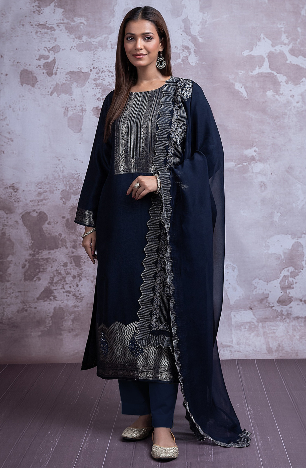 Blue Silk Jacquard Suit with Dupatta - R157-SPR2381