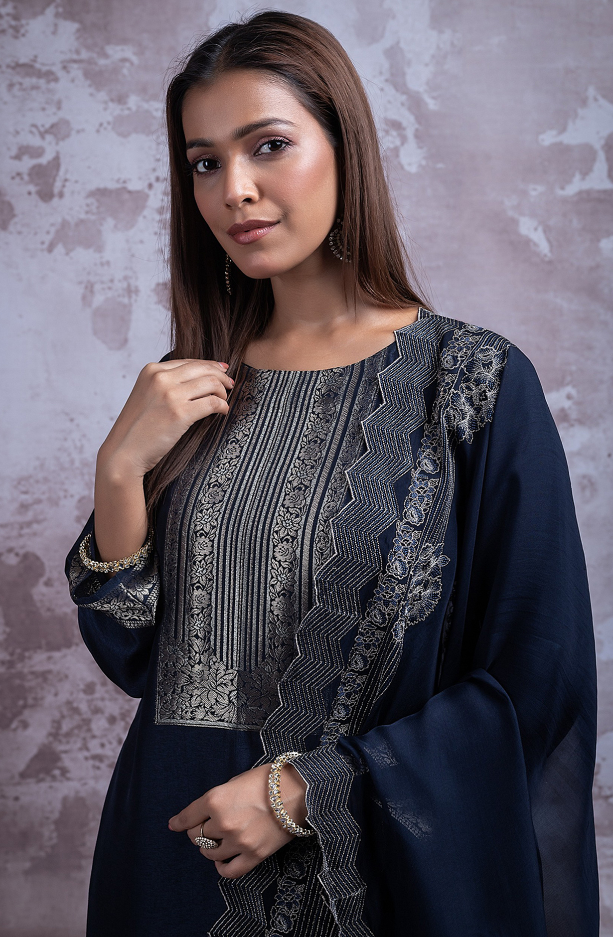Blue Silk Jacquard Suit with Dupatta - R157-SPR2381