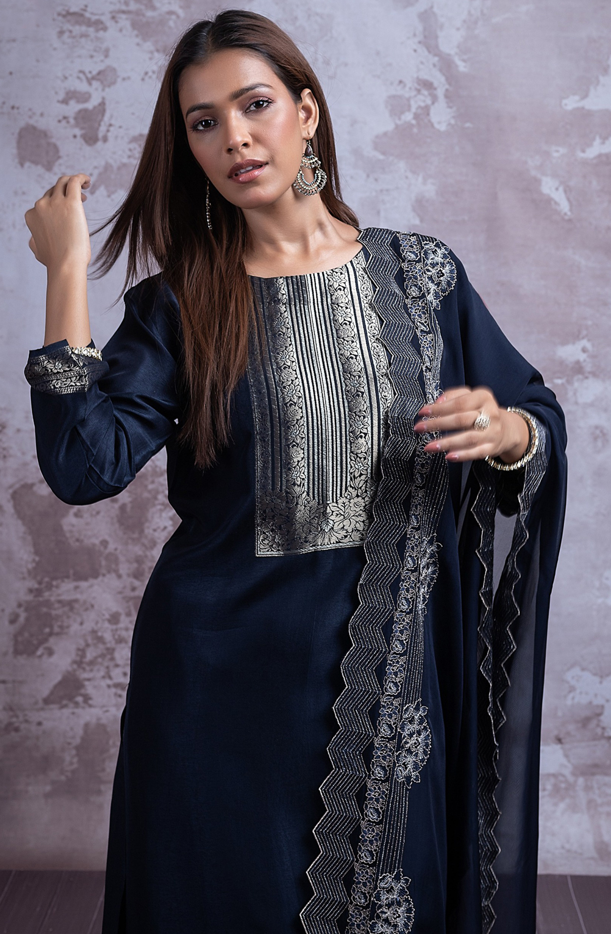 Blue Silk Jacquard Suit with Dupatta - R157-SPR2381