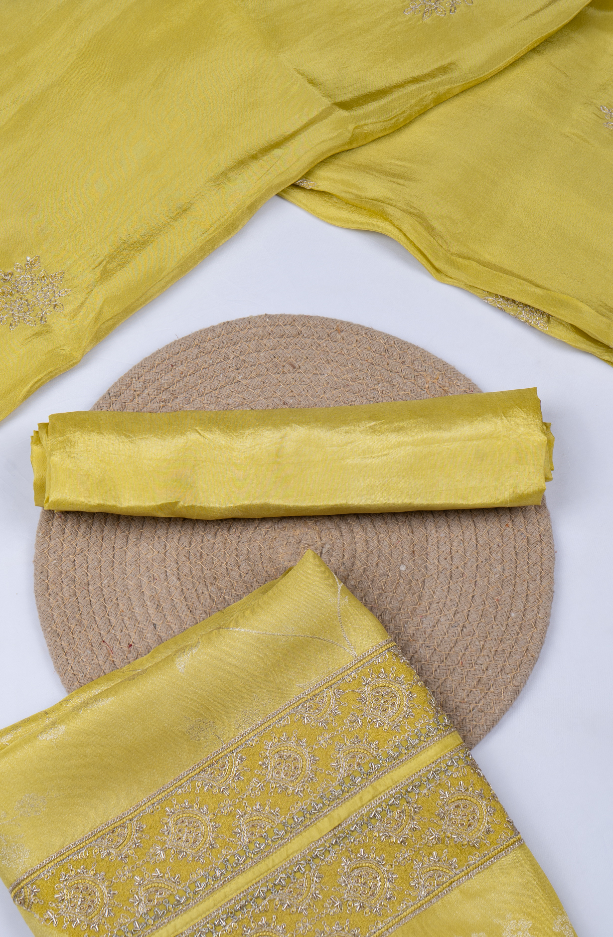 Yellow Silk Tissue Jacquard Suit with Silk Dupatta - R157-SPR2393