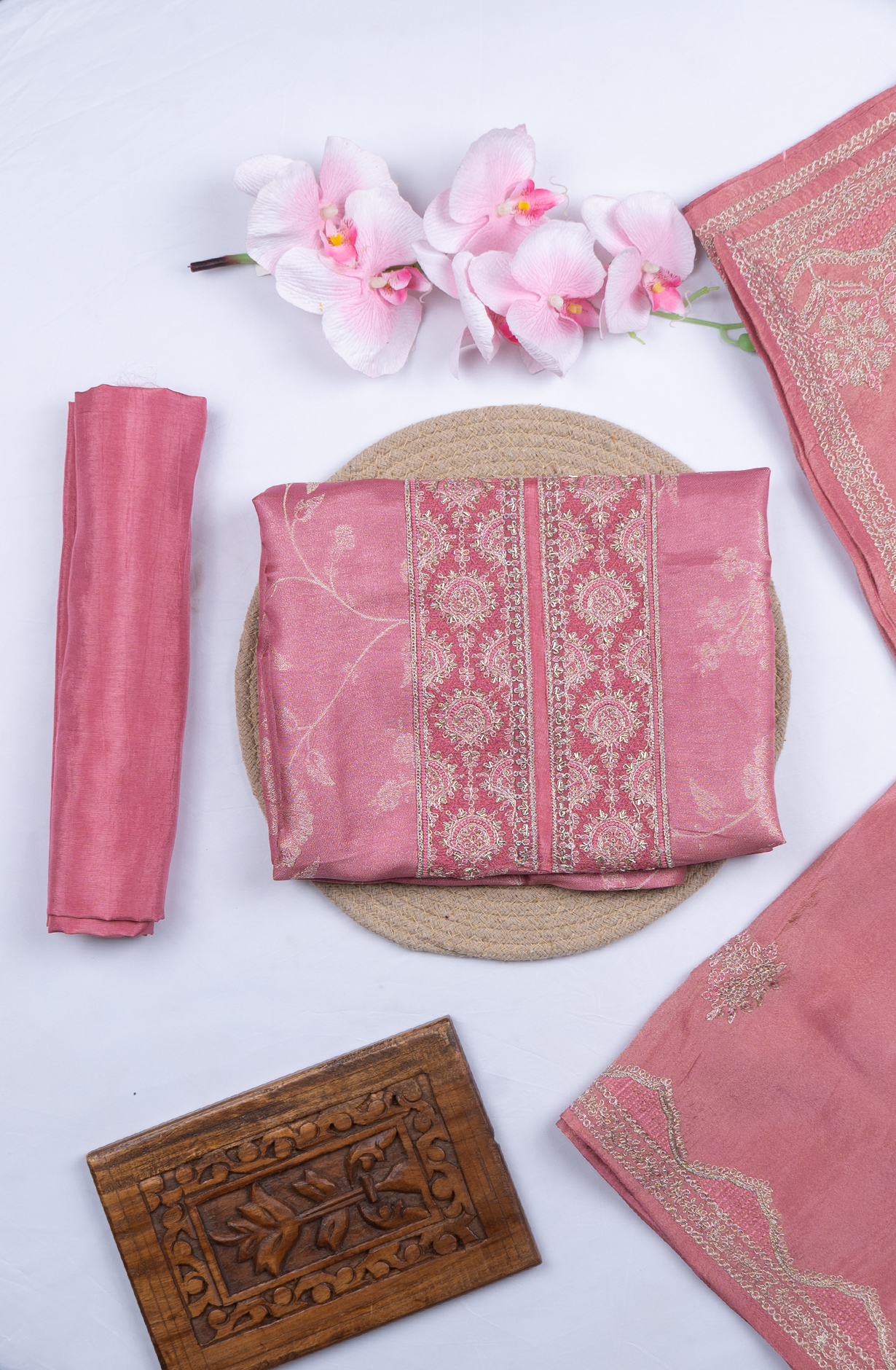 Pink Silk Tissue Jacquard Suit with Silk Dupatta - R157-SPR2393A