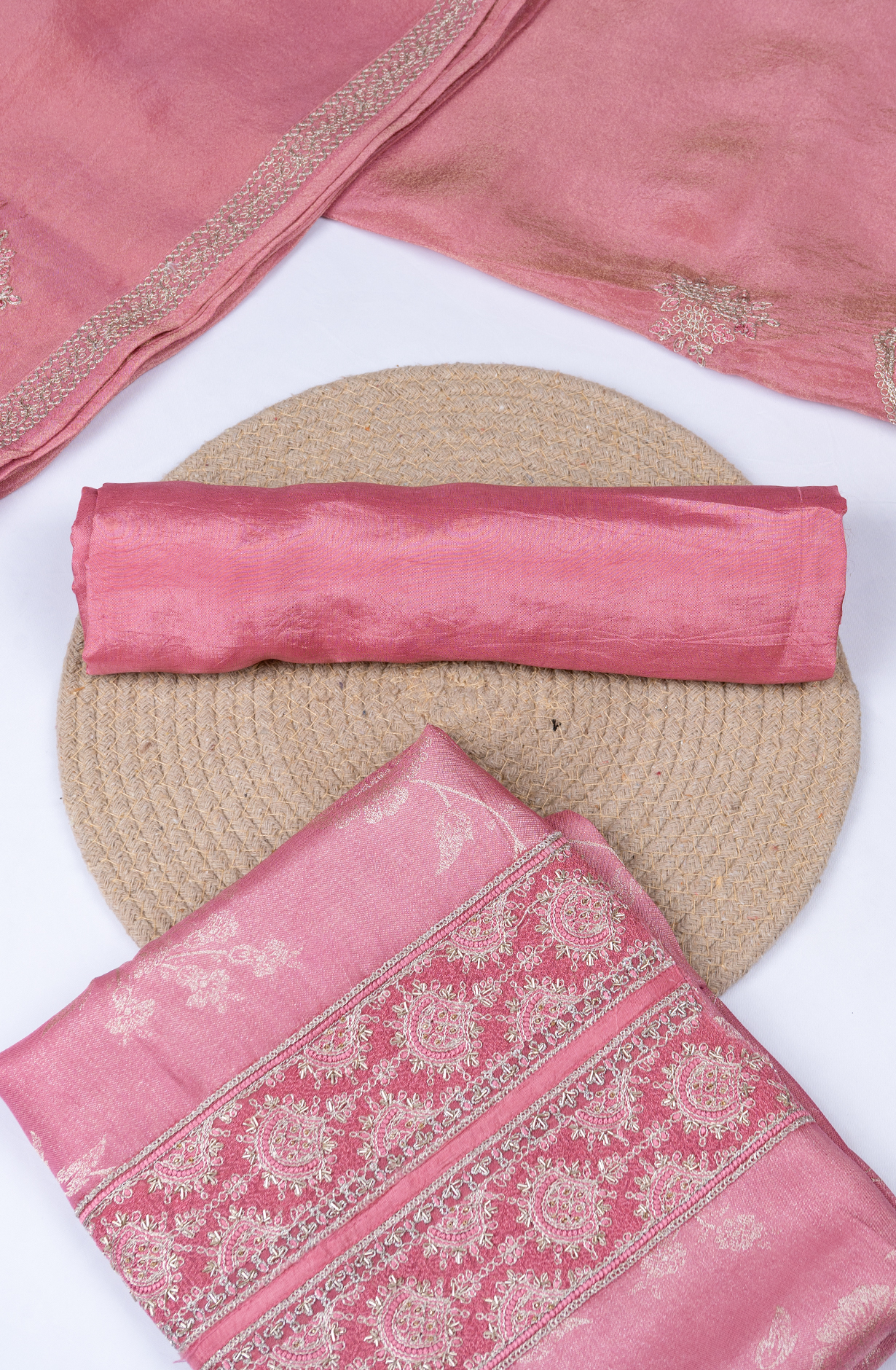 Pink Silk Tissue Jacquard Suit with Silk Dupatta - R157-SPR2393A