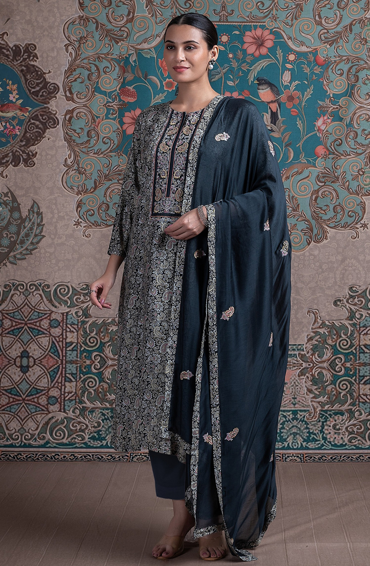 Black Muslin Suit Set with Dupatta - R157-SPR2398