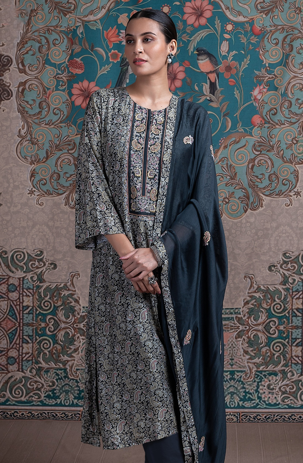 Black Muslin Suit Set with Dupatta - R157-SPR2398