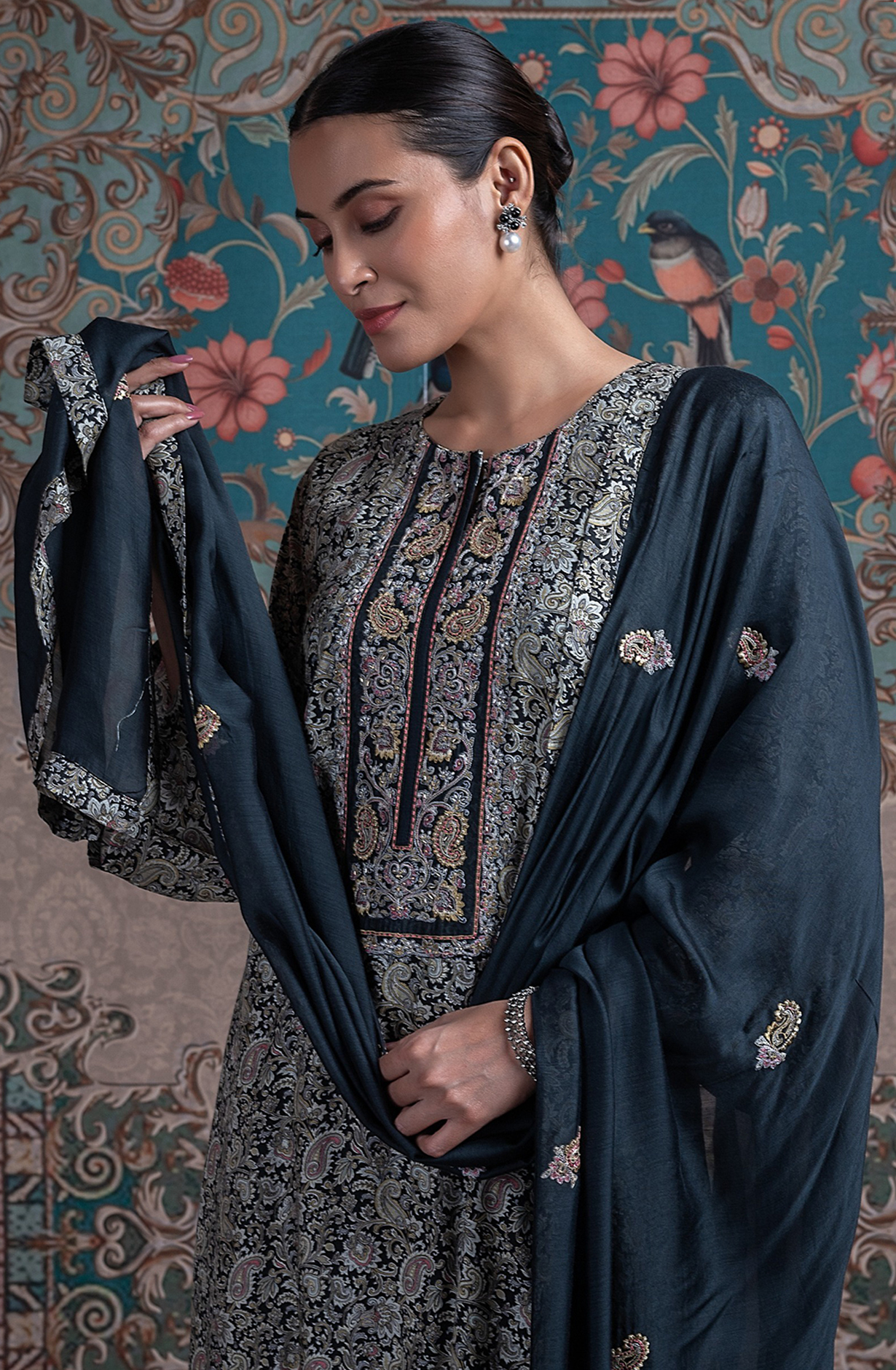 Black Muslin Suit Set with Dupatta - R157-SPR2398