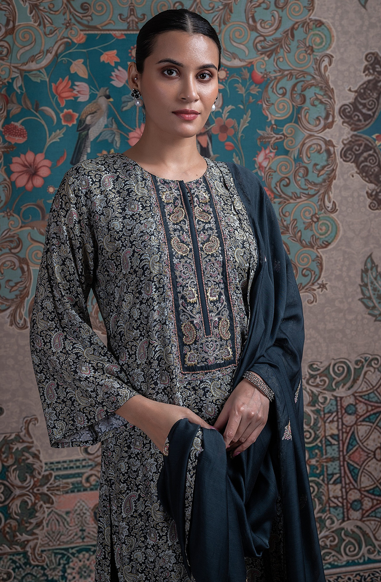 Black Muslin Suit Set with Dupatta - R157-SPR2398
