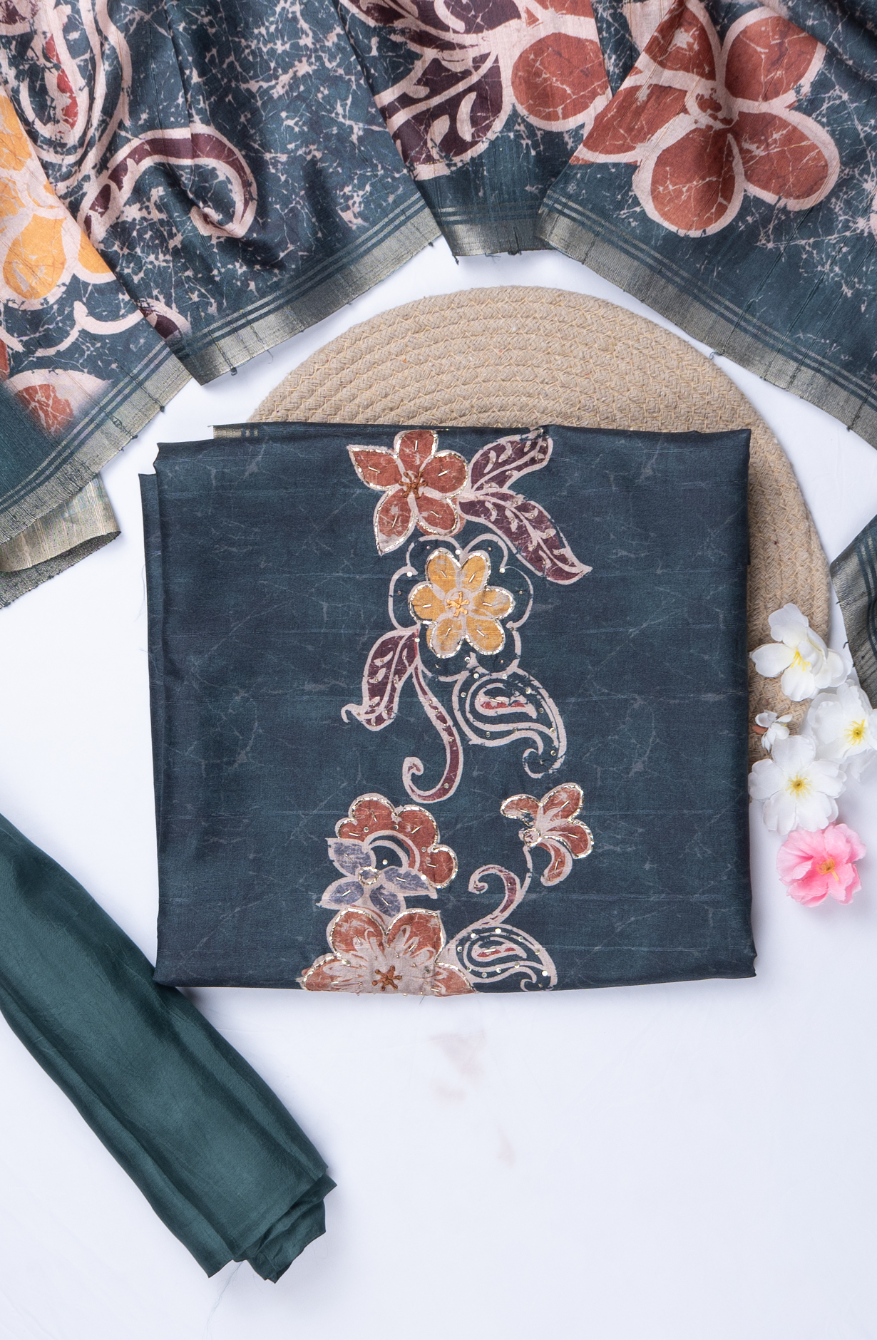 Bottle Green Silk Printed Suit with Silk Dupatta - R157-SPR2406